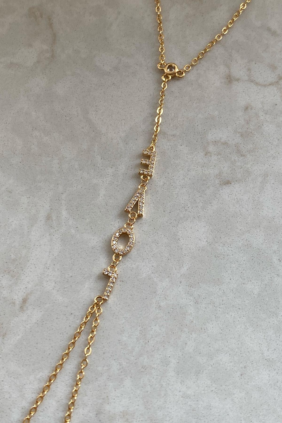 Love Taşlı Model Gold Detaylı Kaplama Şahmeran