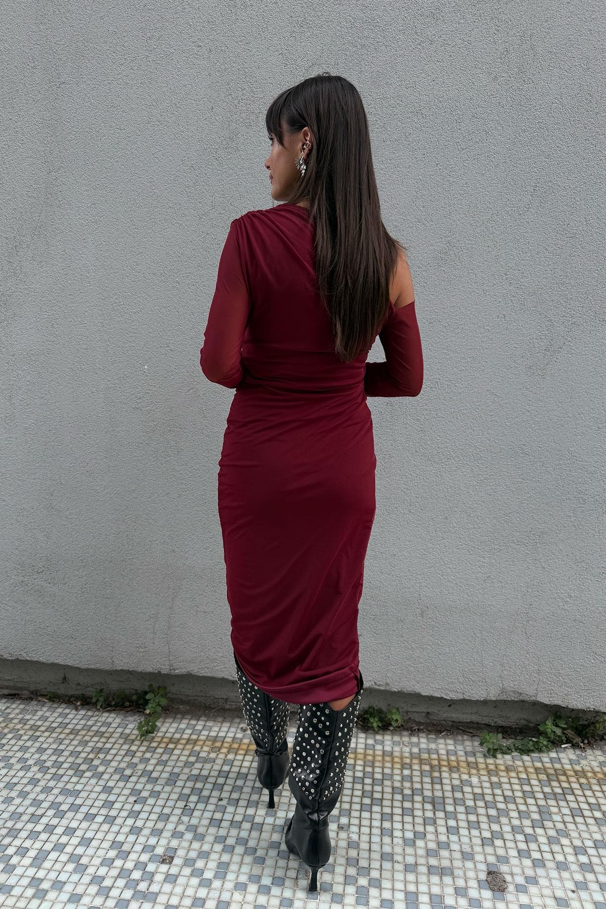 Tül Model Bordo Elbise