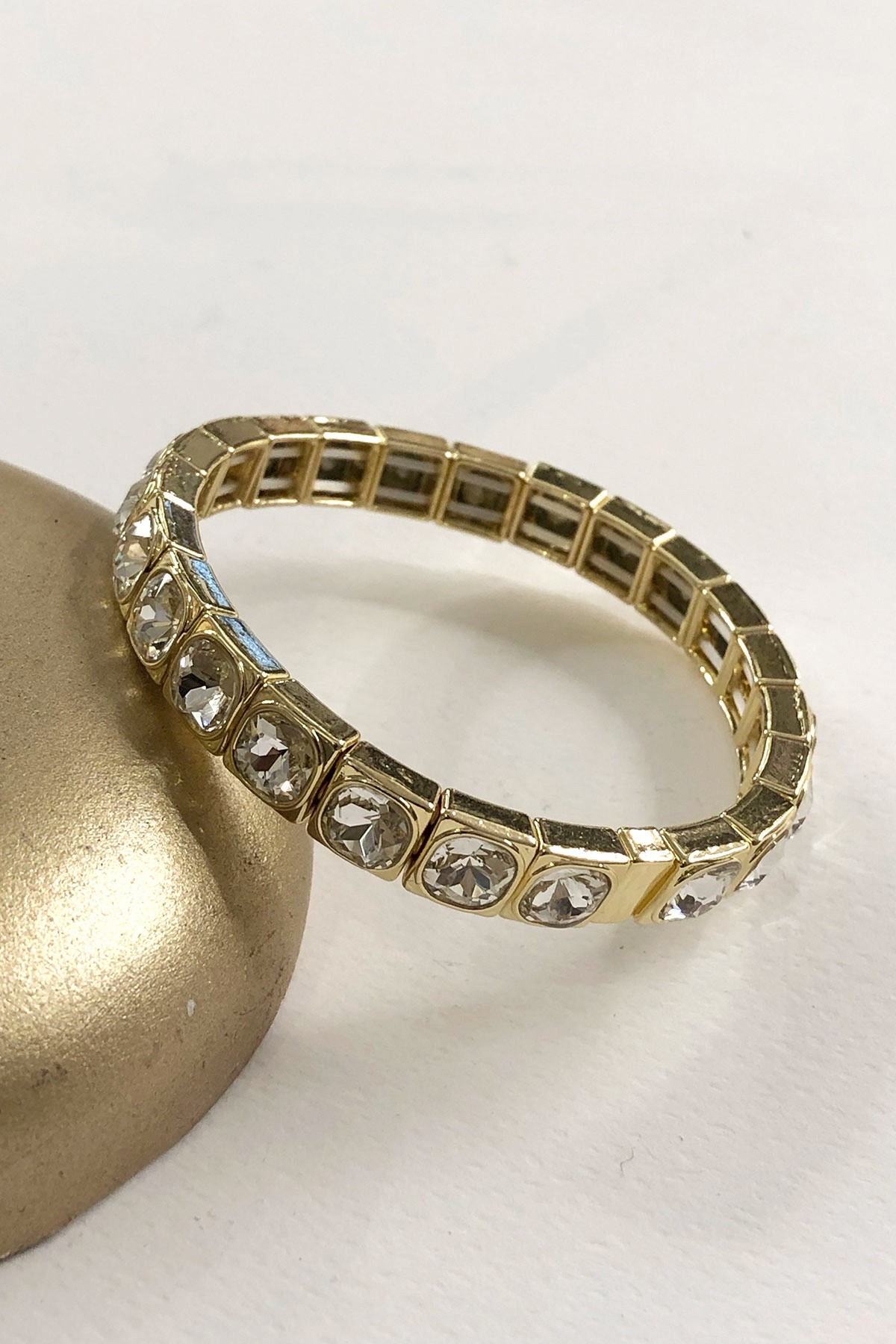 Gri Taşlı Gold Detaylı Lastikli Bileklik