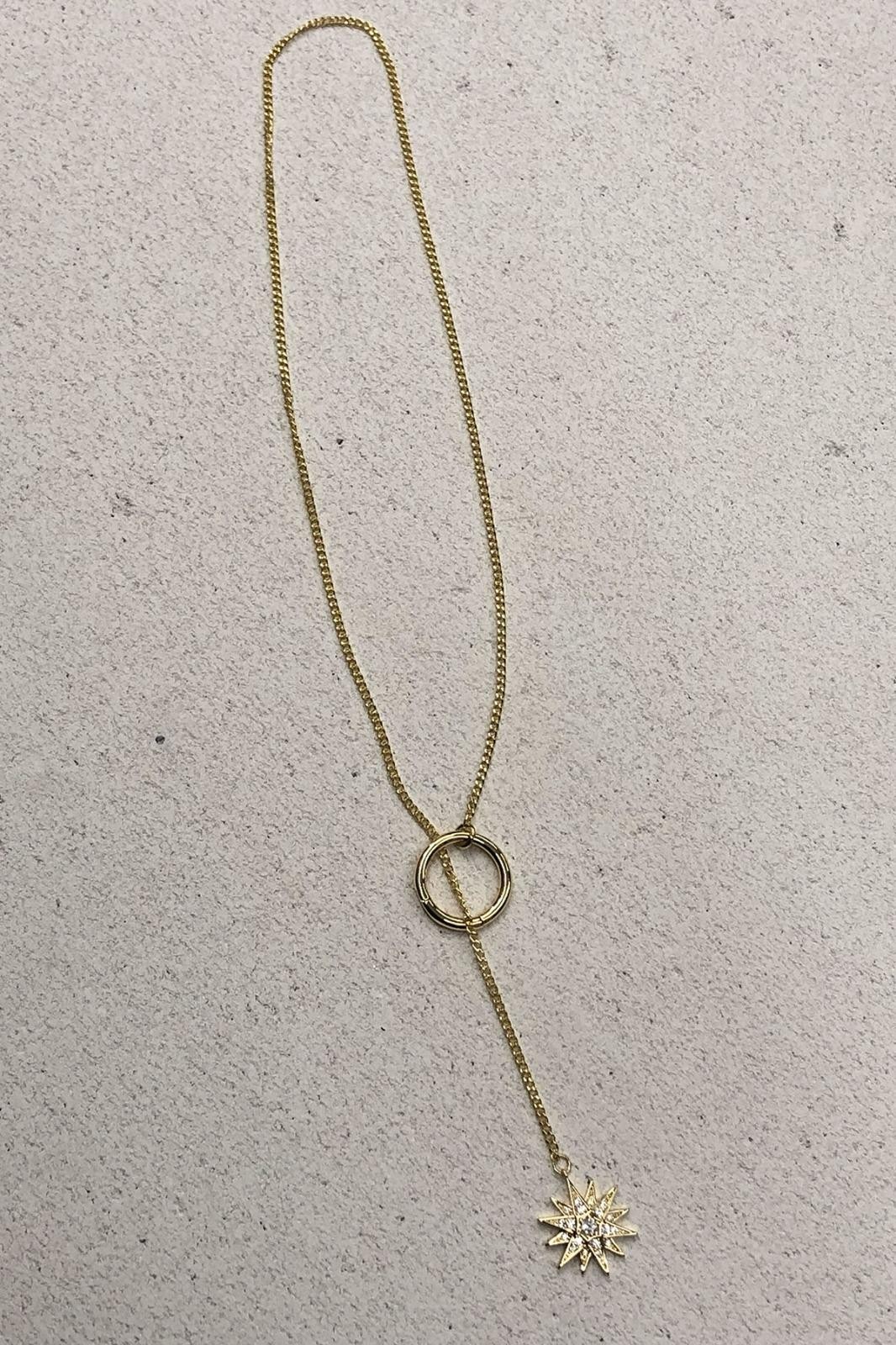 Kutup Yıldız Model İçten Geçirmeli Detay Zirkon Taş Gold Kolye