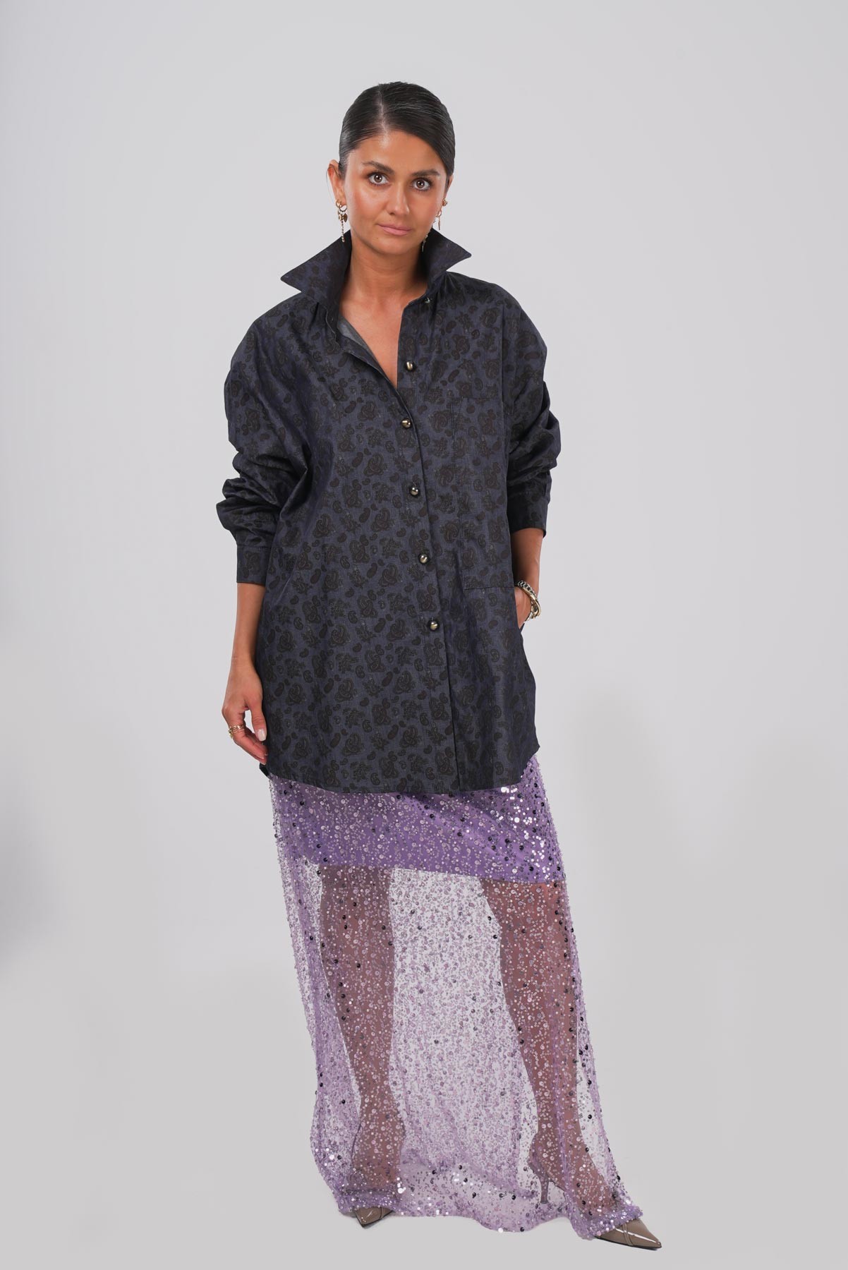 Desen Gizemi | Düğme Detaylı Oversize Gömlek