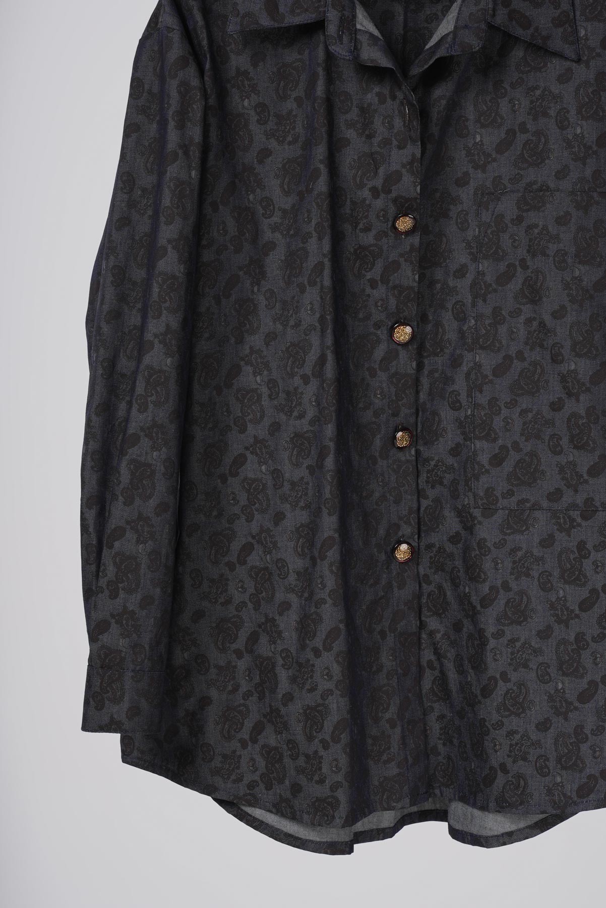 Desen Gizemi | Gold Düğme Detaylı Oversize Gömlek