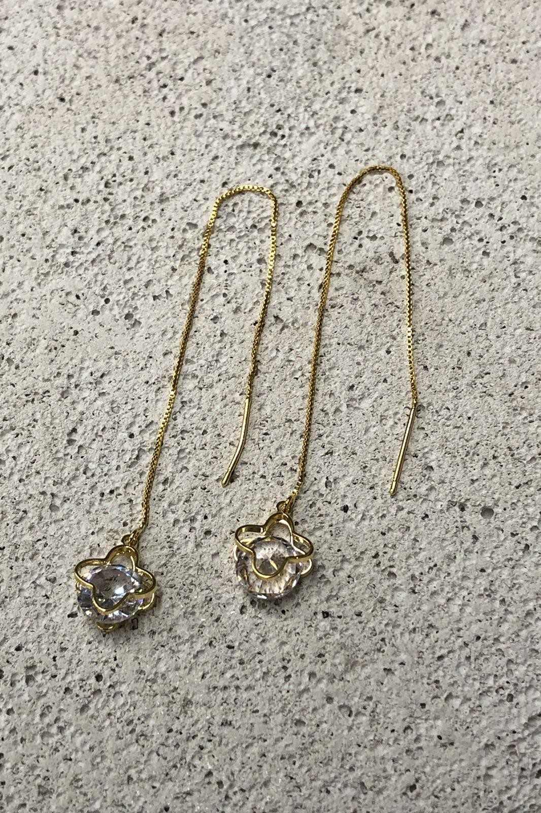Yonca Sallantılı Model Zirkon Taş Gold Küpe