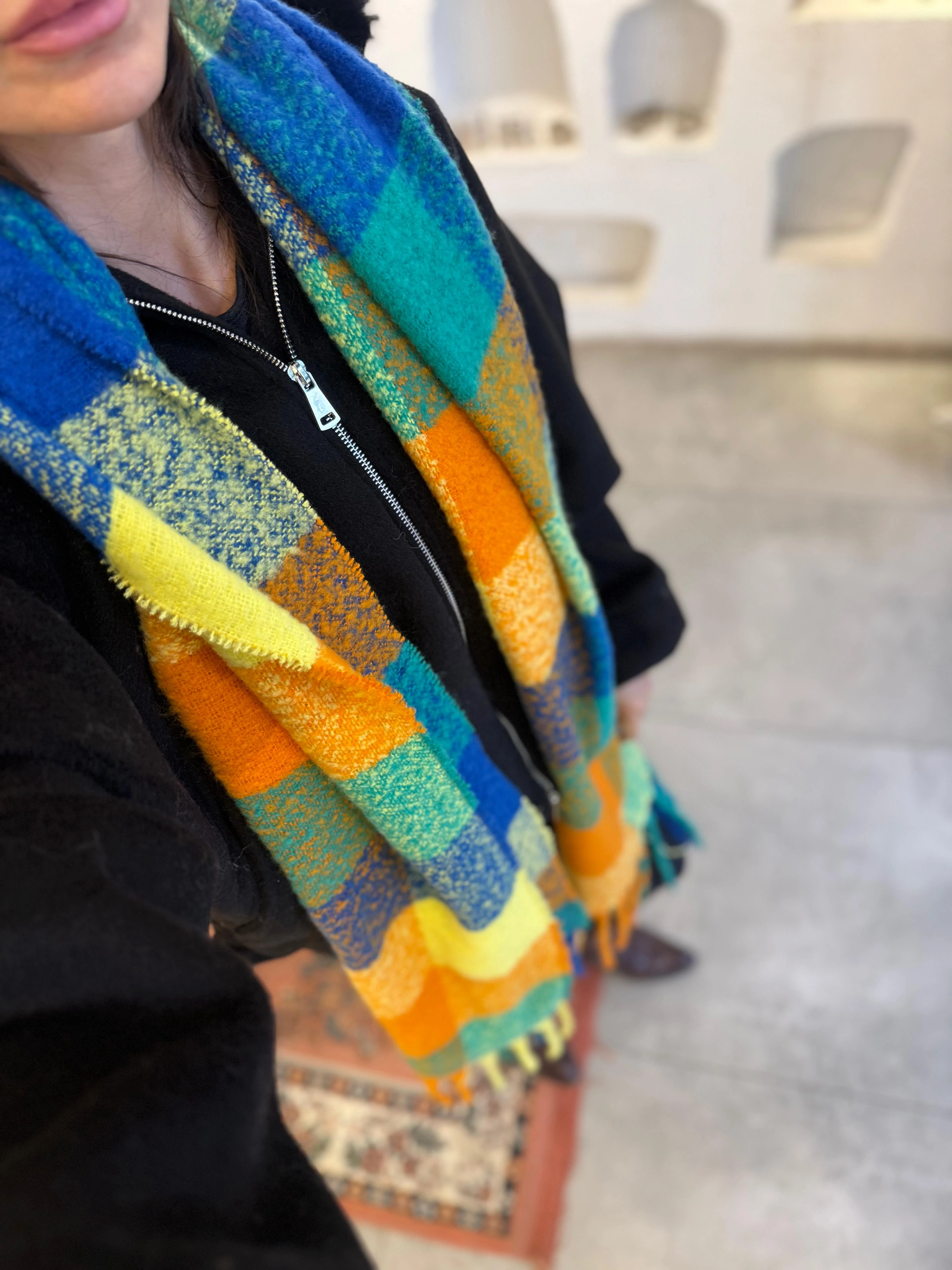 Turuncu Mavi Karışım Atkı