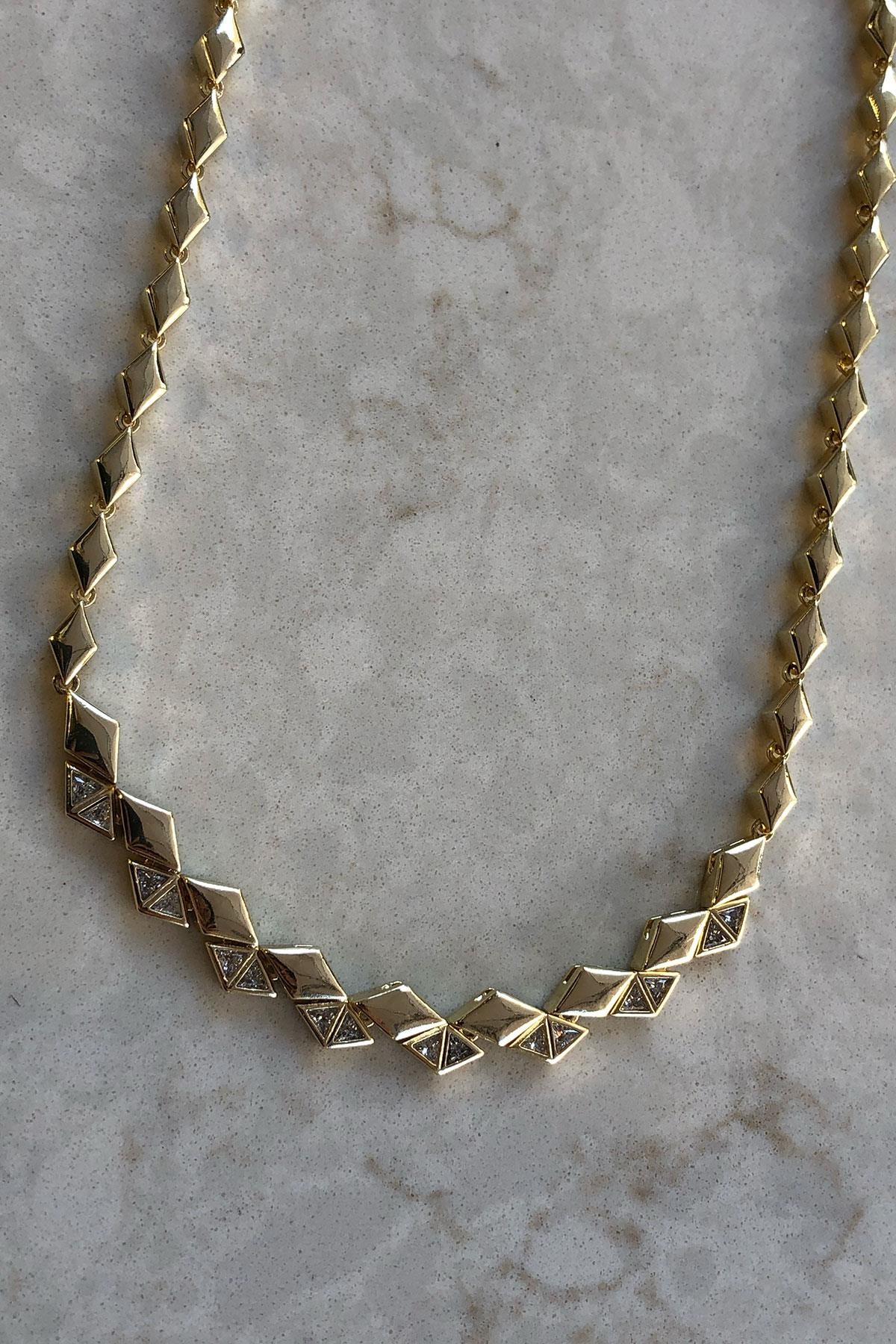 Taş Gold Detaylı Kaplama Kolye