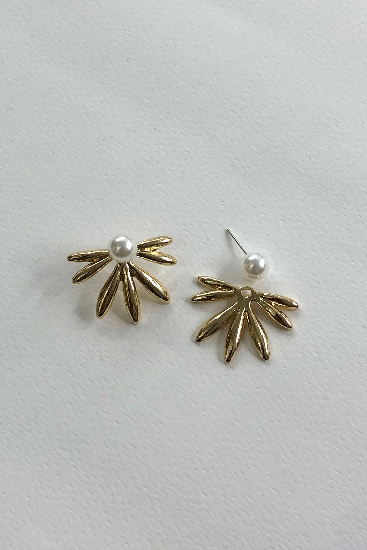 Çiçek Model İnci Gold Detaylı Küpe