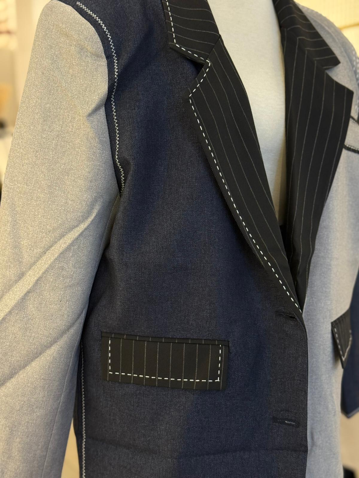 Çizgi Yaka Detaylı Parçalı Blazer Ceket