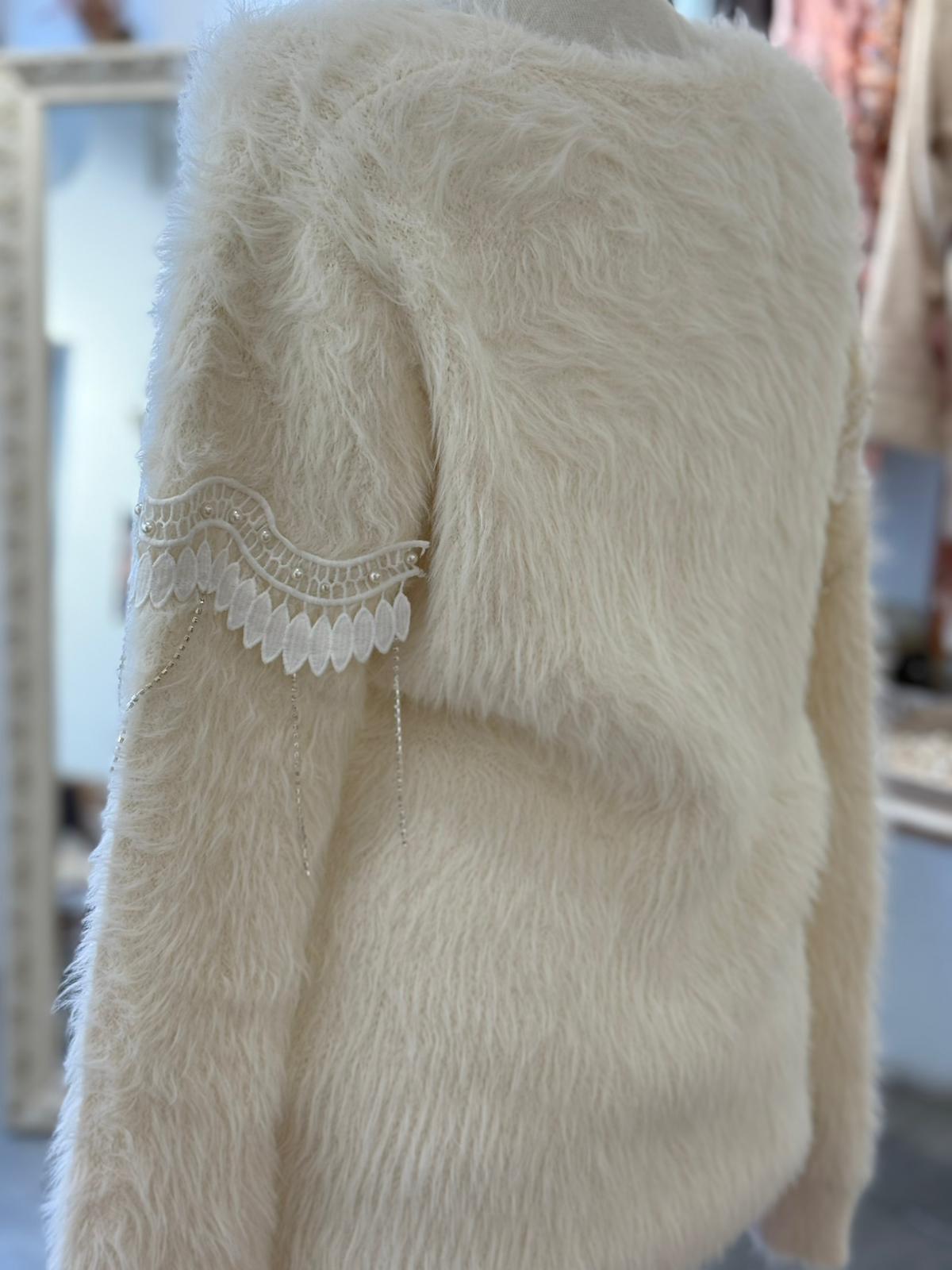 İnci Düğme Detaylı Ekru Hırka