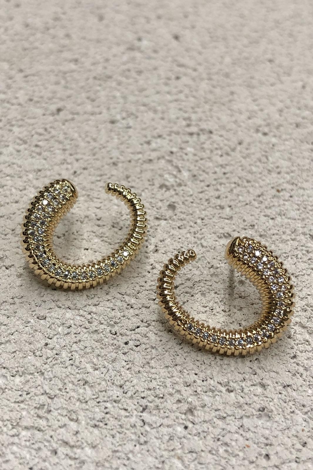 Oval Zirkon Taş Gold Küpe