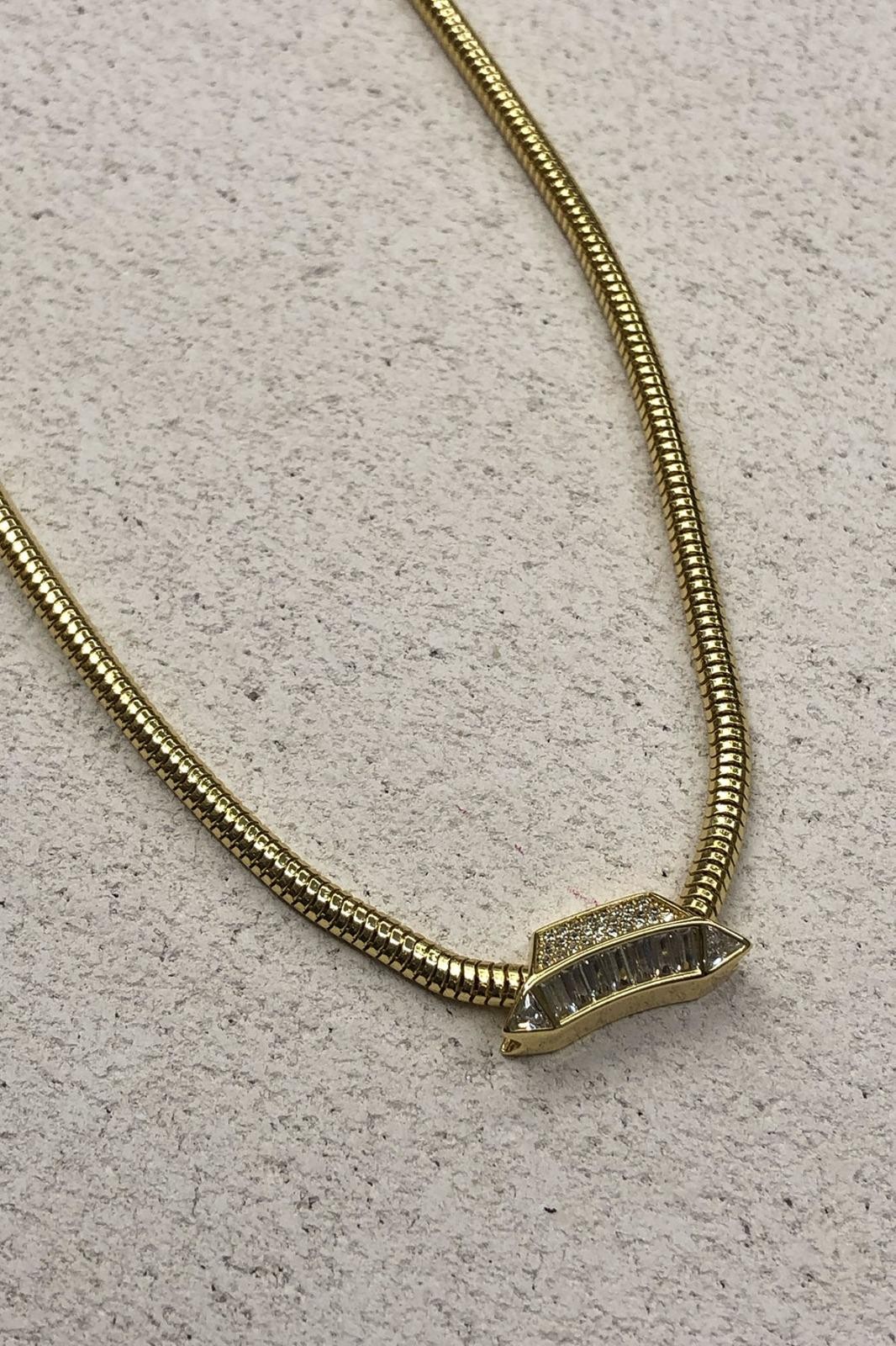 Zirkon Taş Kalın Zincir Gold Model Kolye