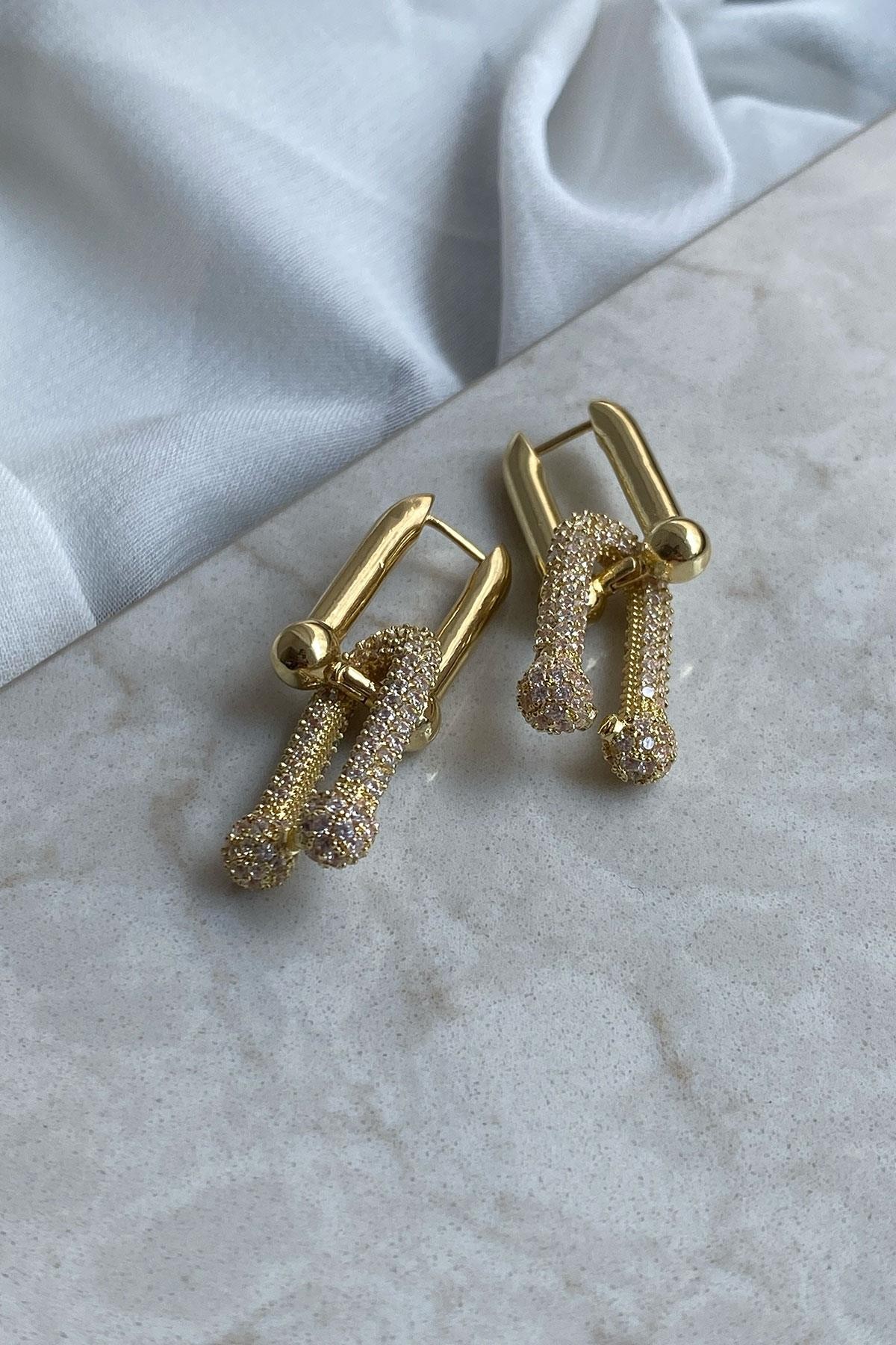 Tiffany Model Gold Detaylı Kaplama Küpe