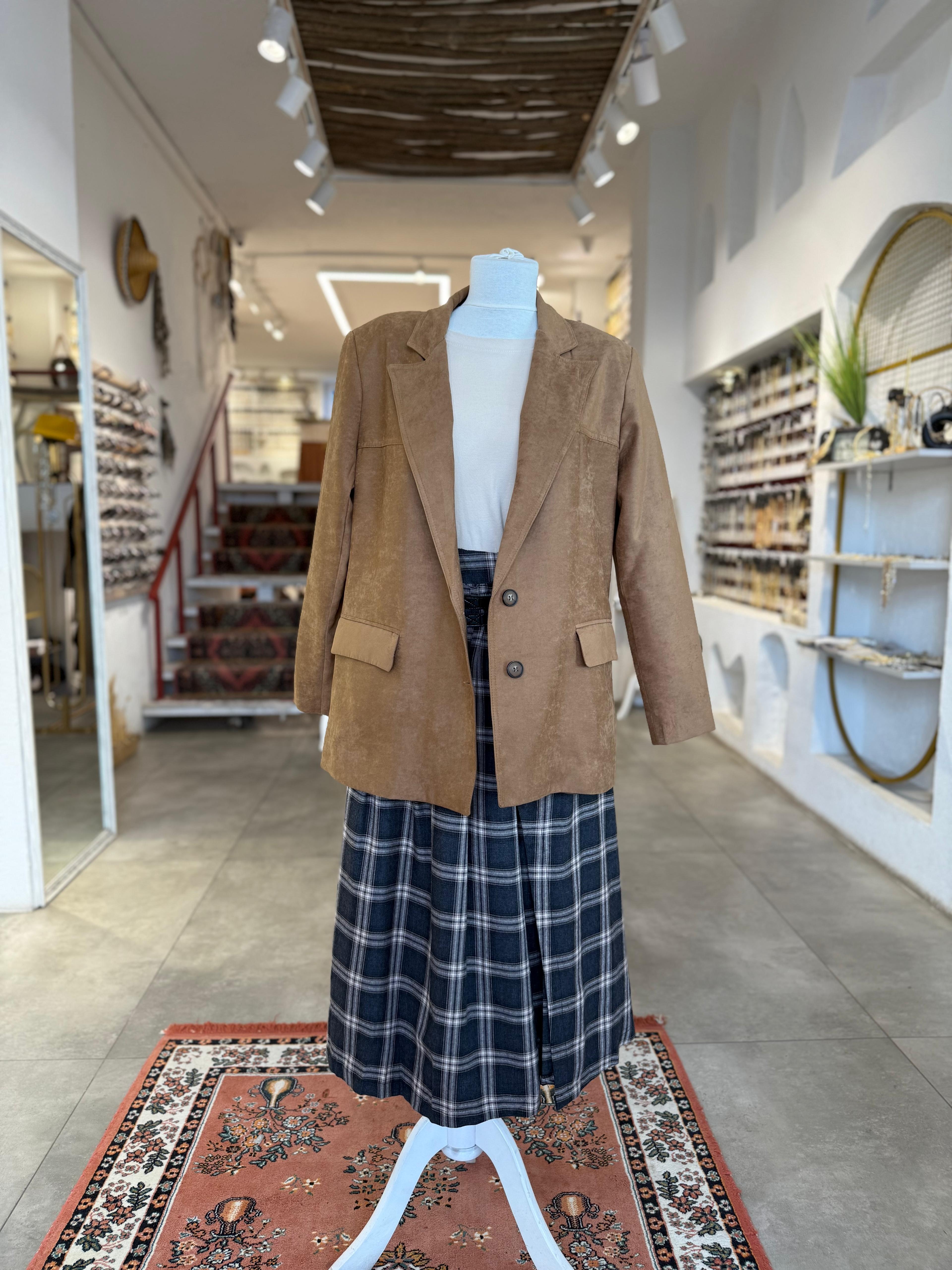 Süet Camel Blazer Ceket