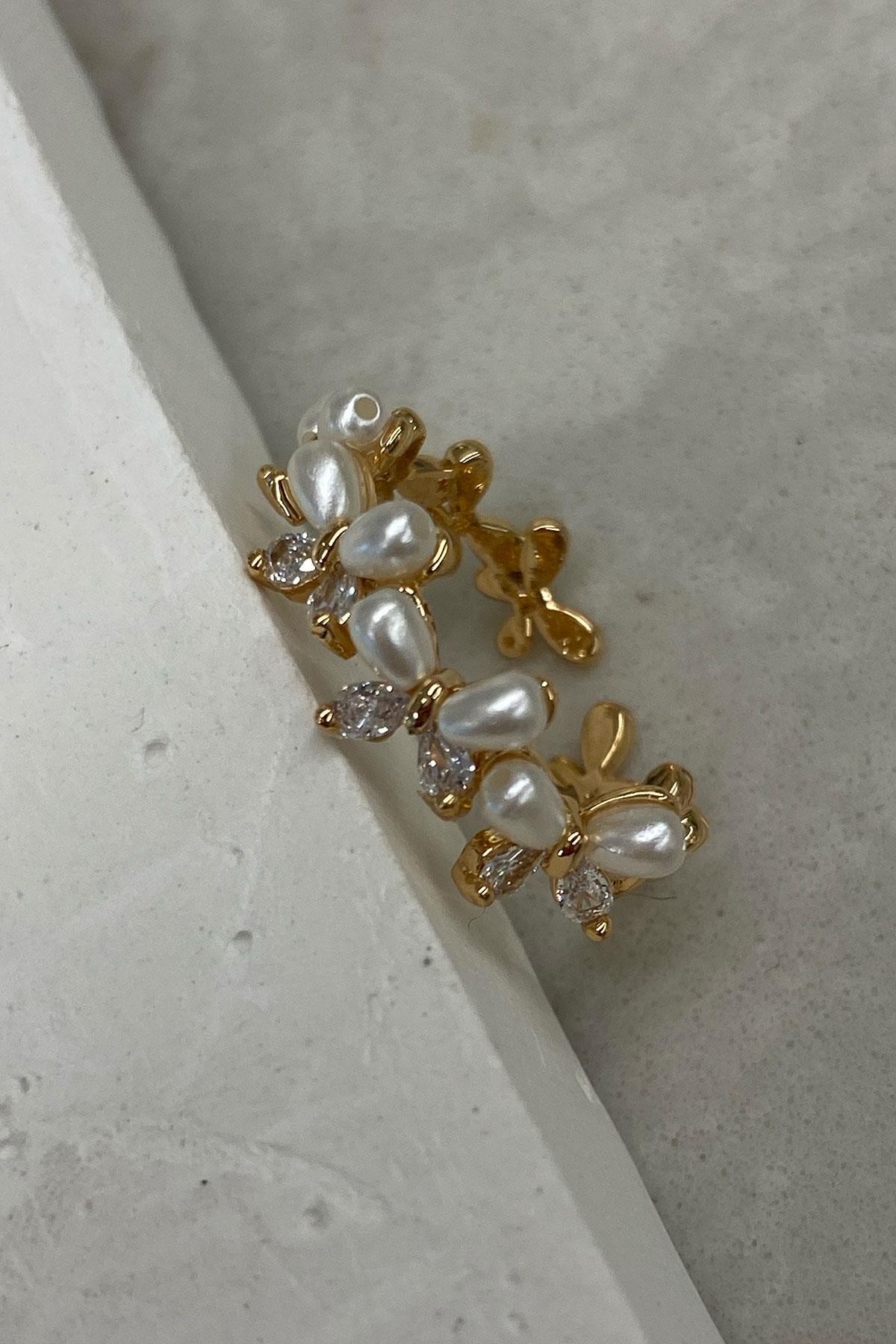 Kurdele Model Taş İnci Gold Detaylı Yüzük