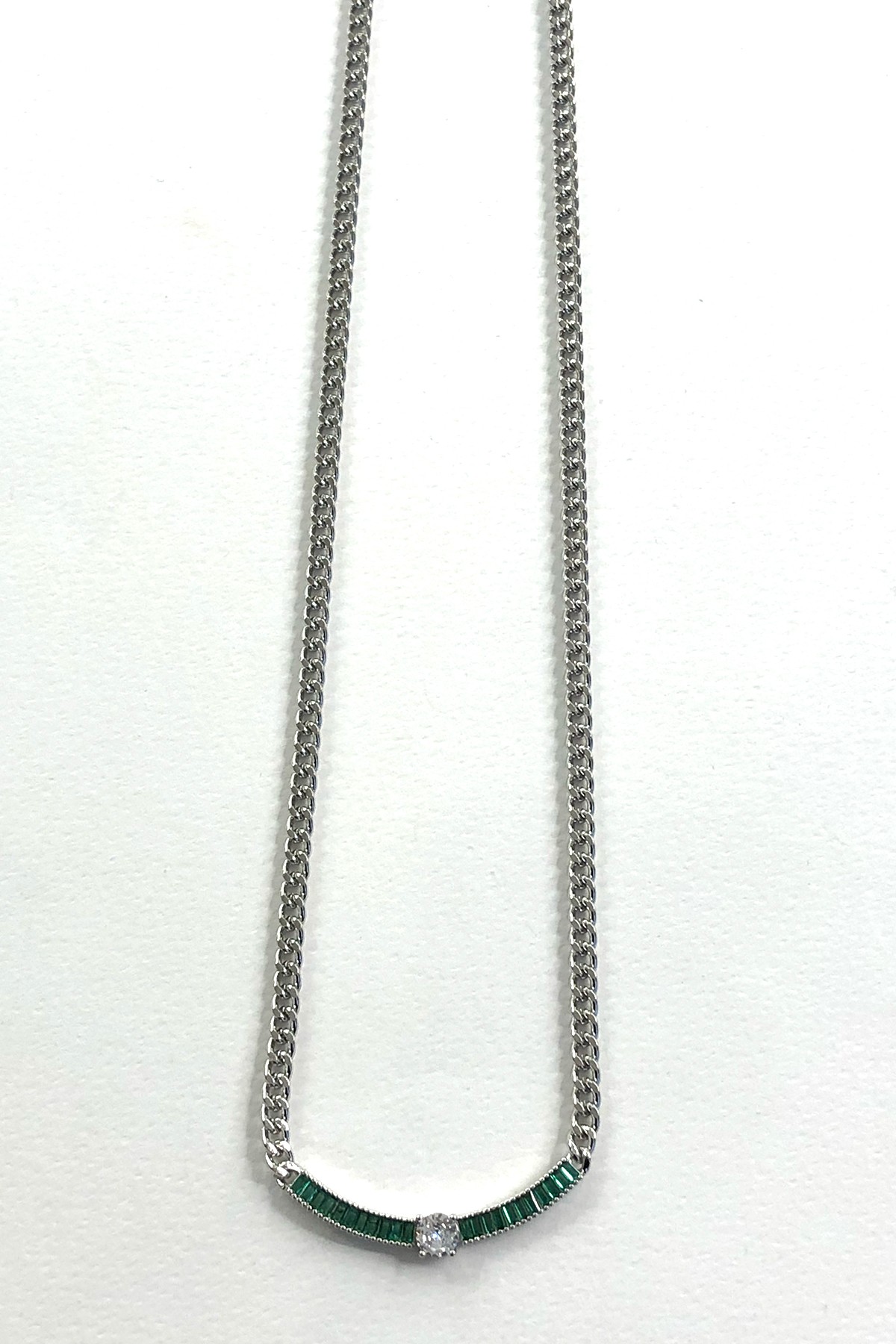 Yeşil Taşlı Silver Detaylı Kolye