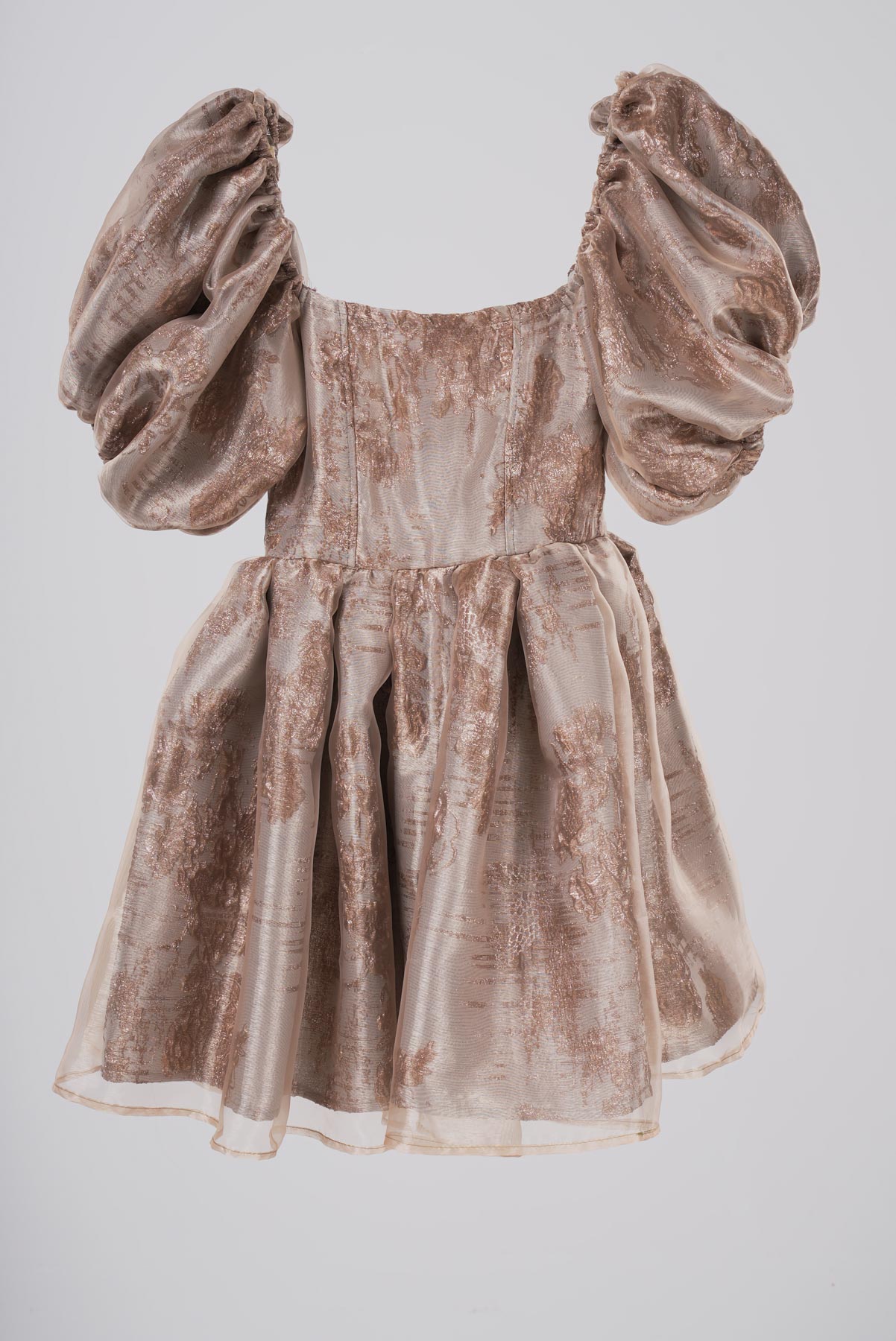 İşlemeli Masal | Kabarık Kollu Vizon Mini Elbise