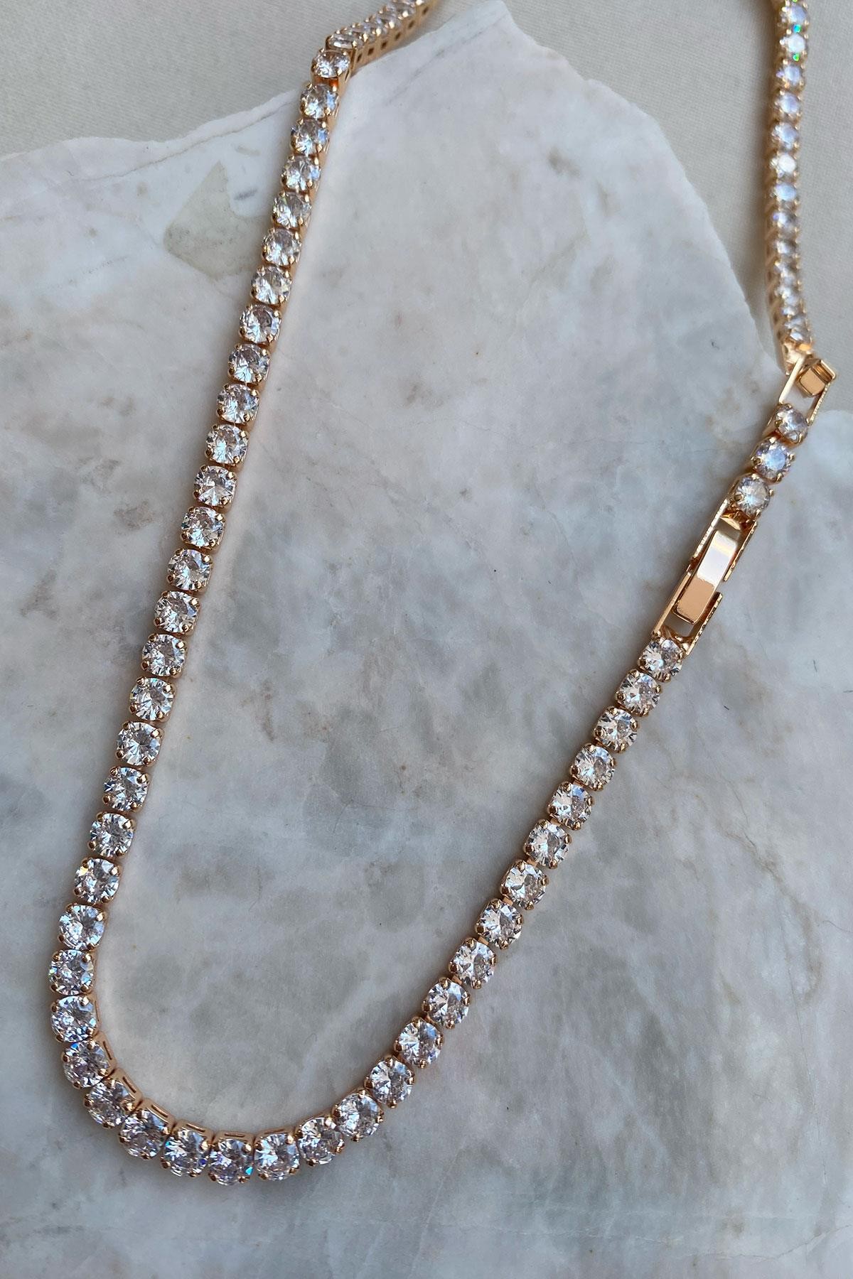 Su Yolu Model Rose Gold Detaylı Zirkon Taş Kolye