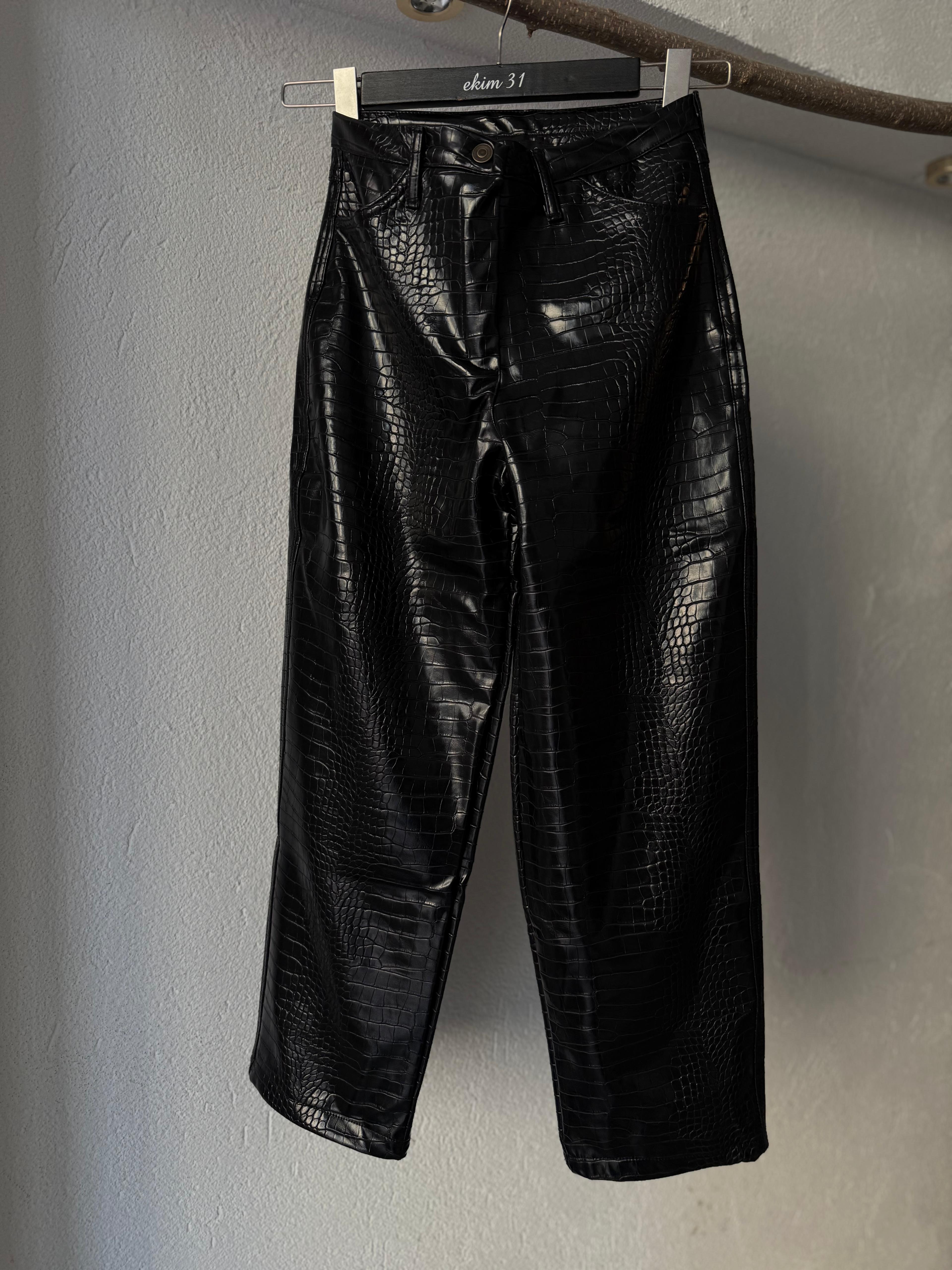 Croco Desen Siyah  Pantolon