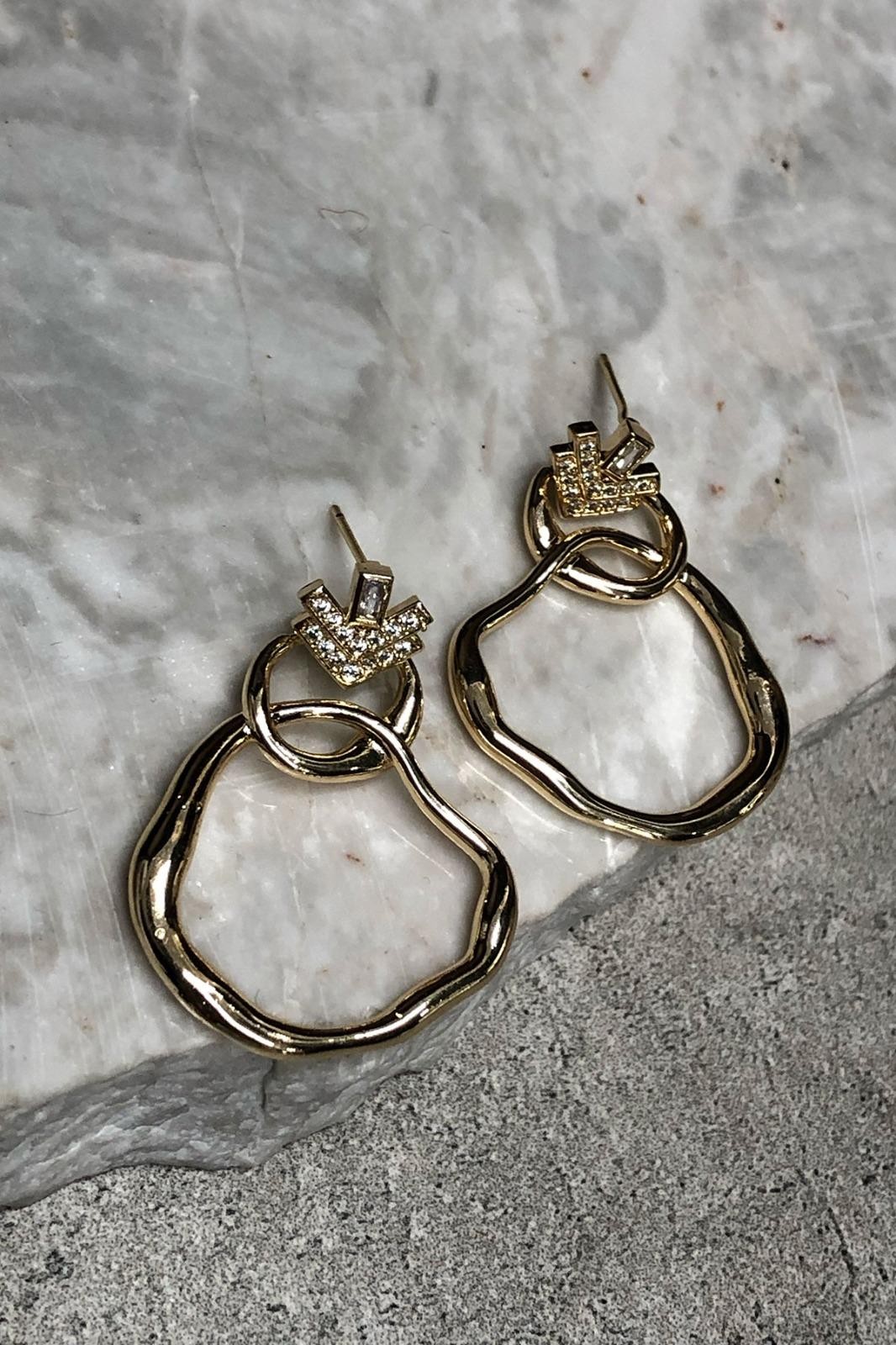 Ok Detay İkili Halka Model Gold Küpe