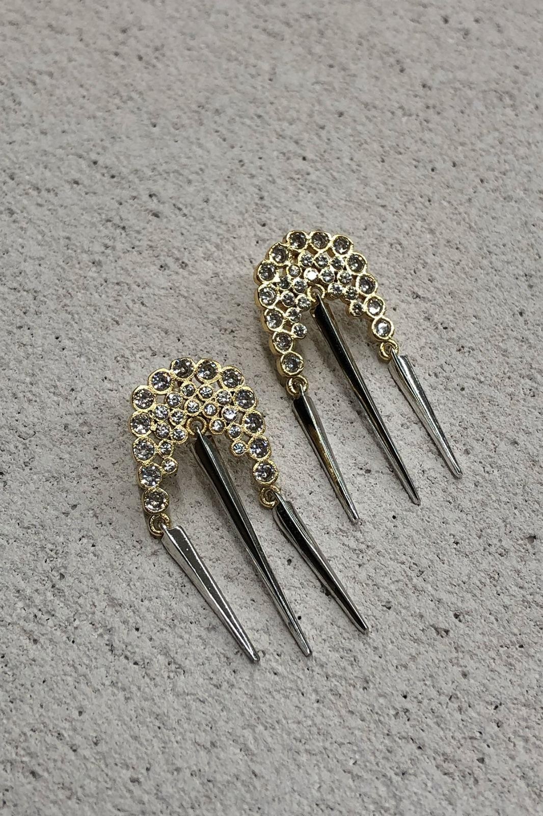 Sallantılı Model Gold Detay Gümüş Küpe