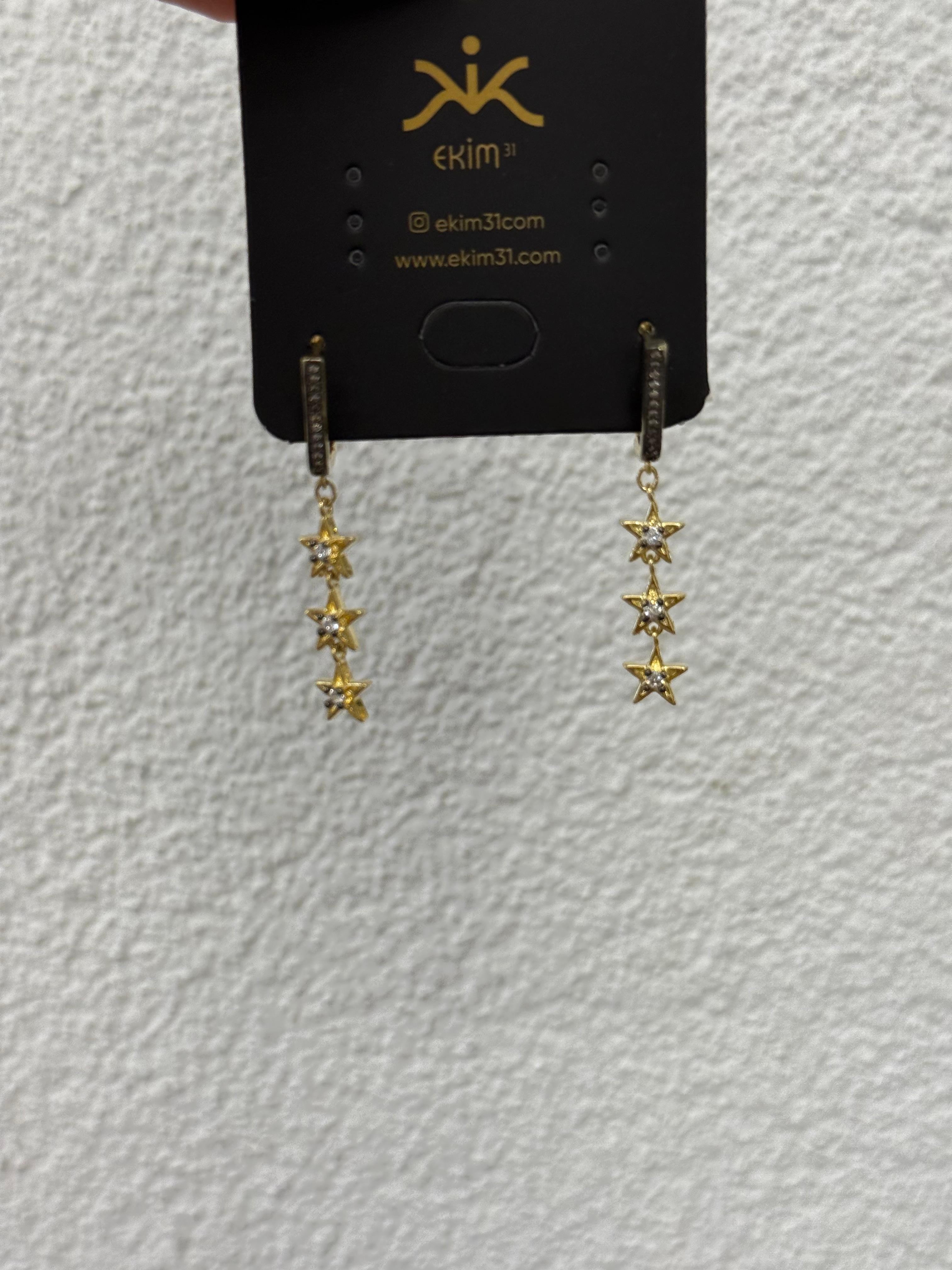 Gold Yıldız Sıralı Sallantılı Küpe