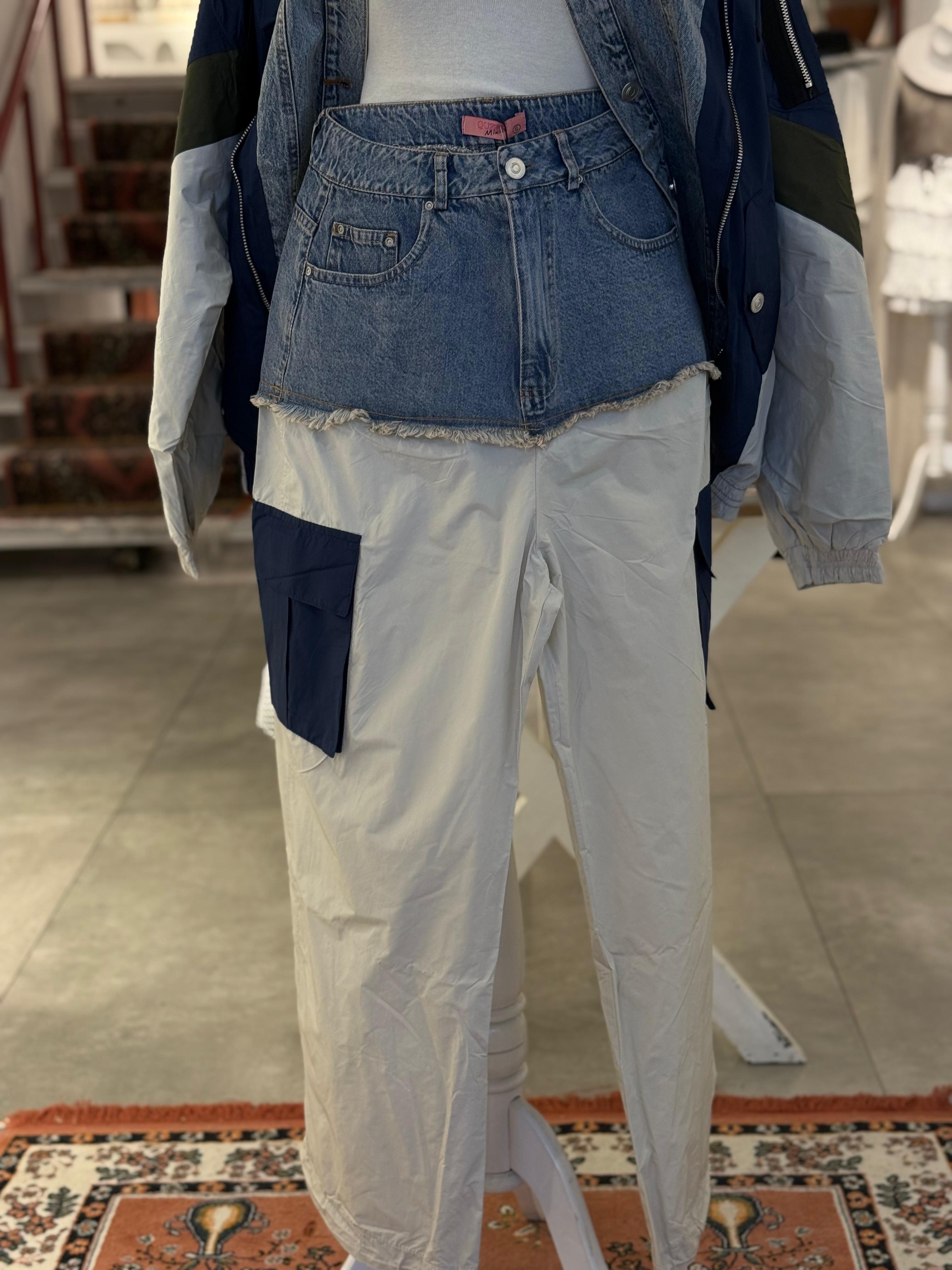 Lacivert Cep Detaylı Paraşüt Kumaş Pantolon