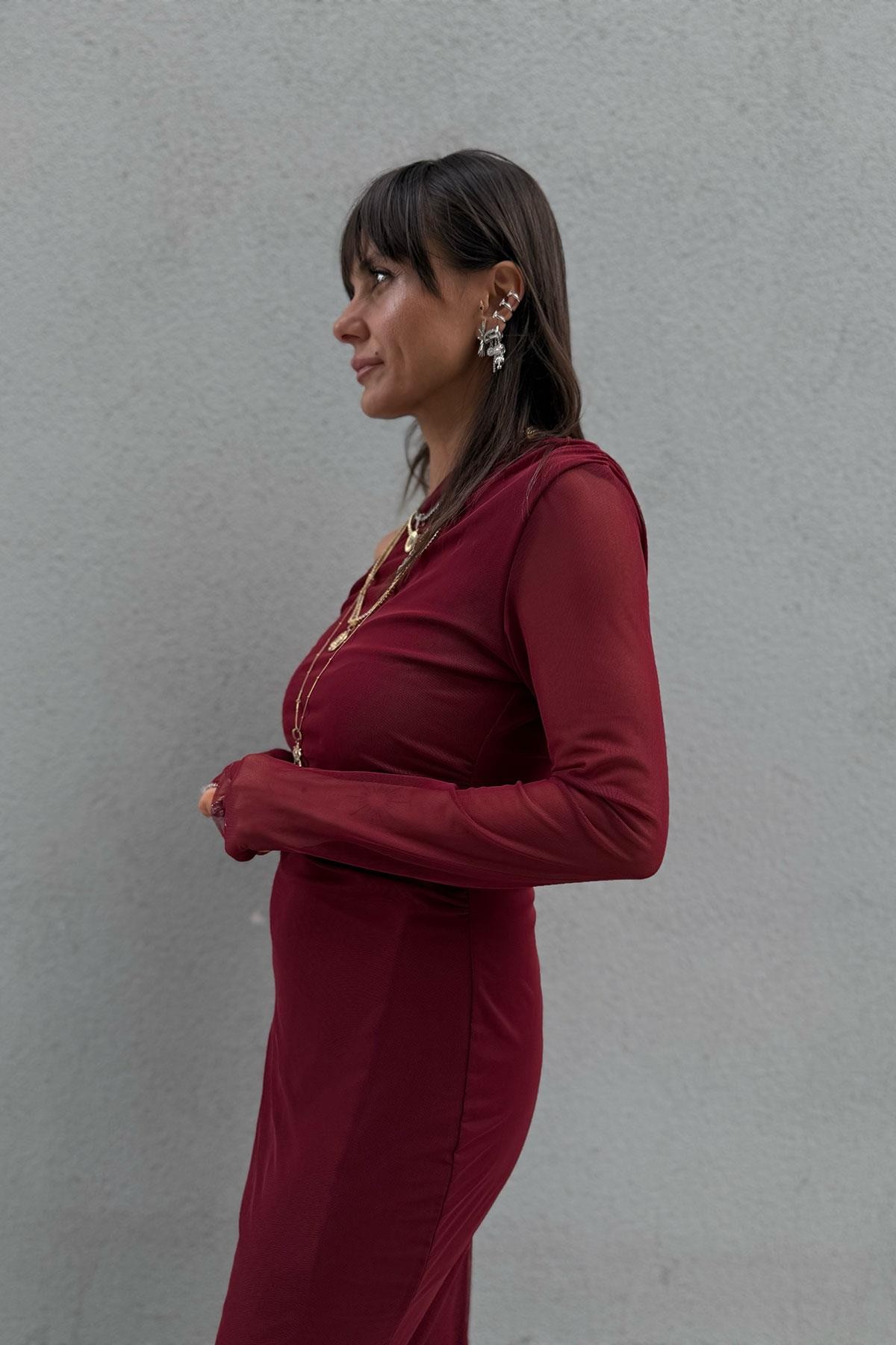 Tül Model Bordo Elbise