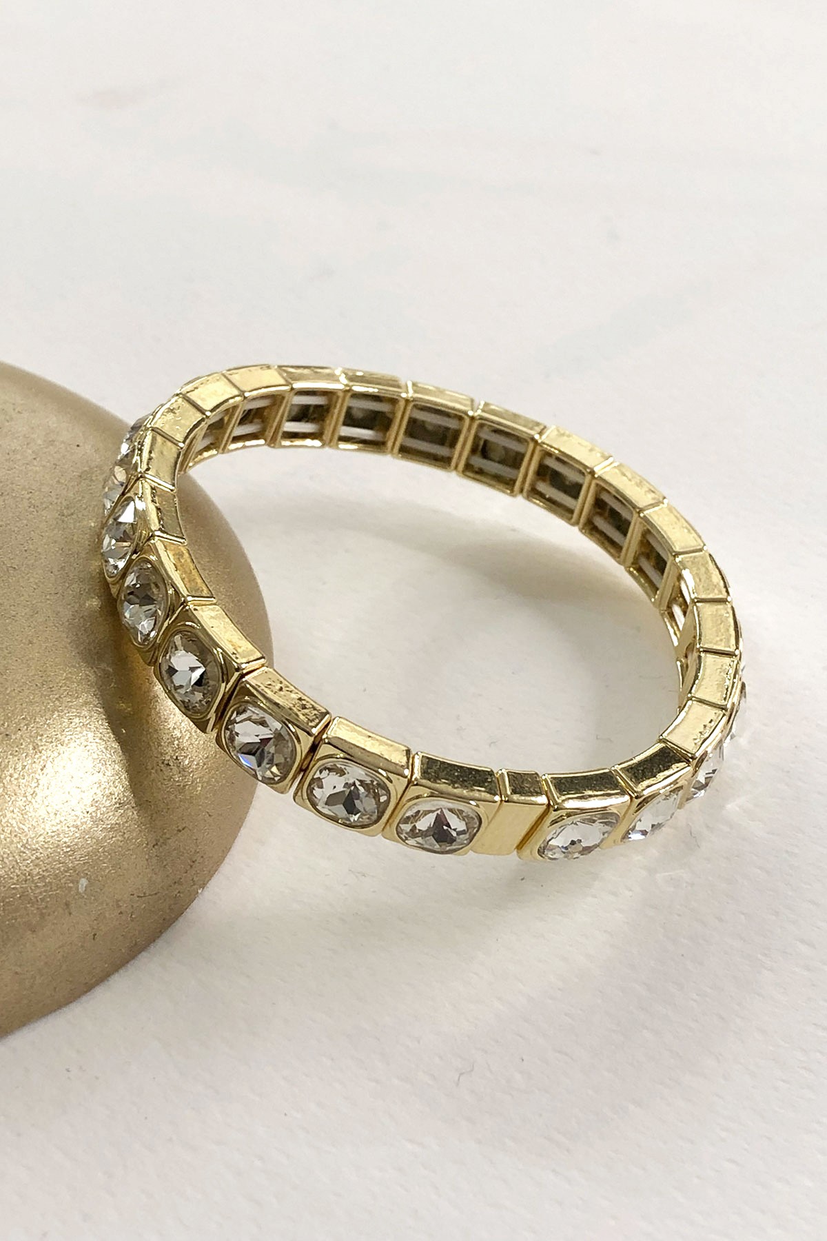 Gri Taşlı Gold Detaylı Lastikli Bileklik