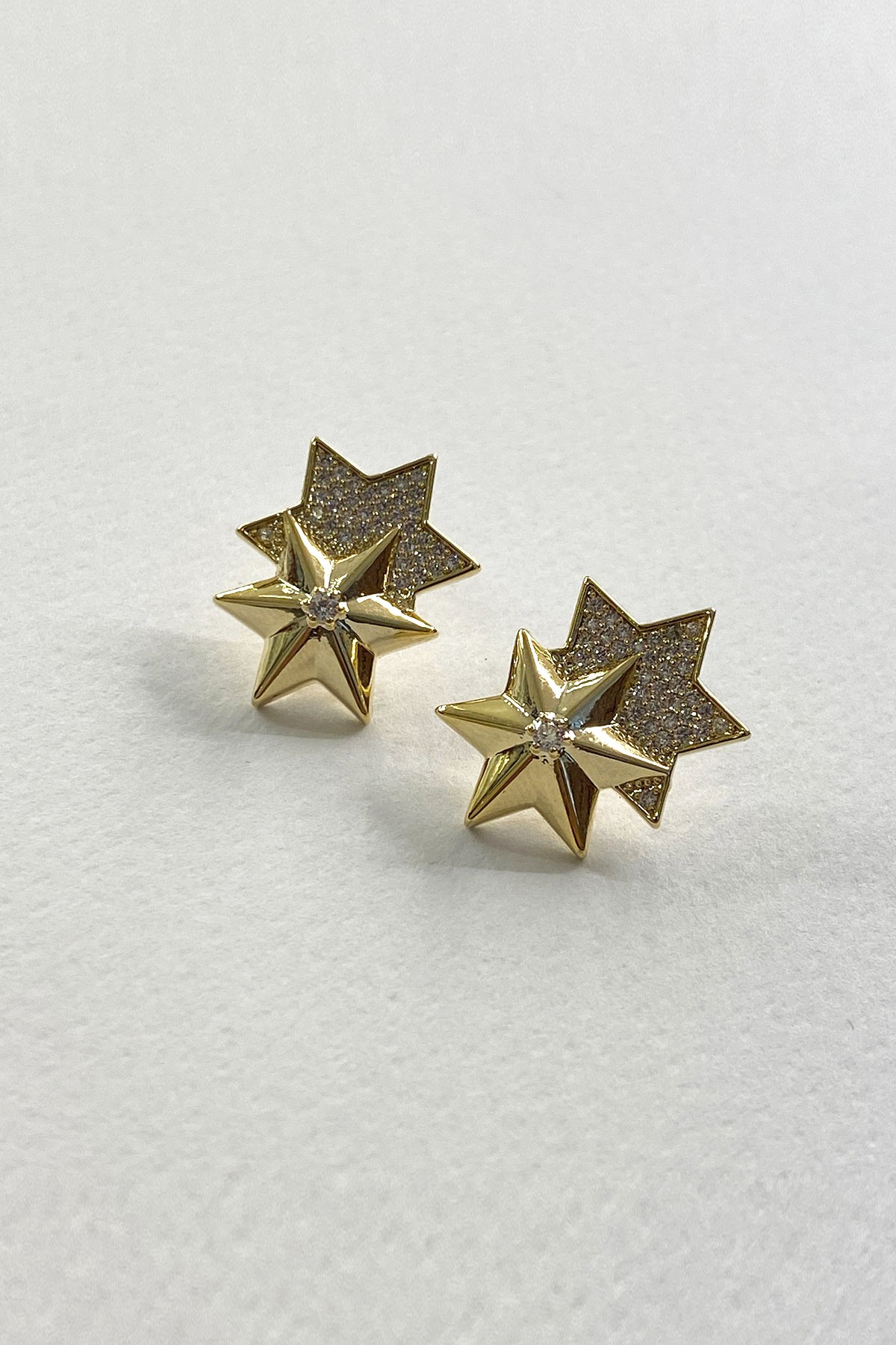 İkili Kutup Yıldız Model Zirkon Taş Detay Gold Küpe