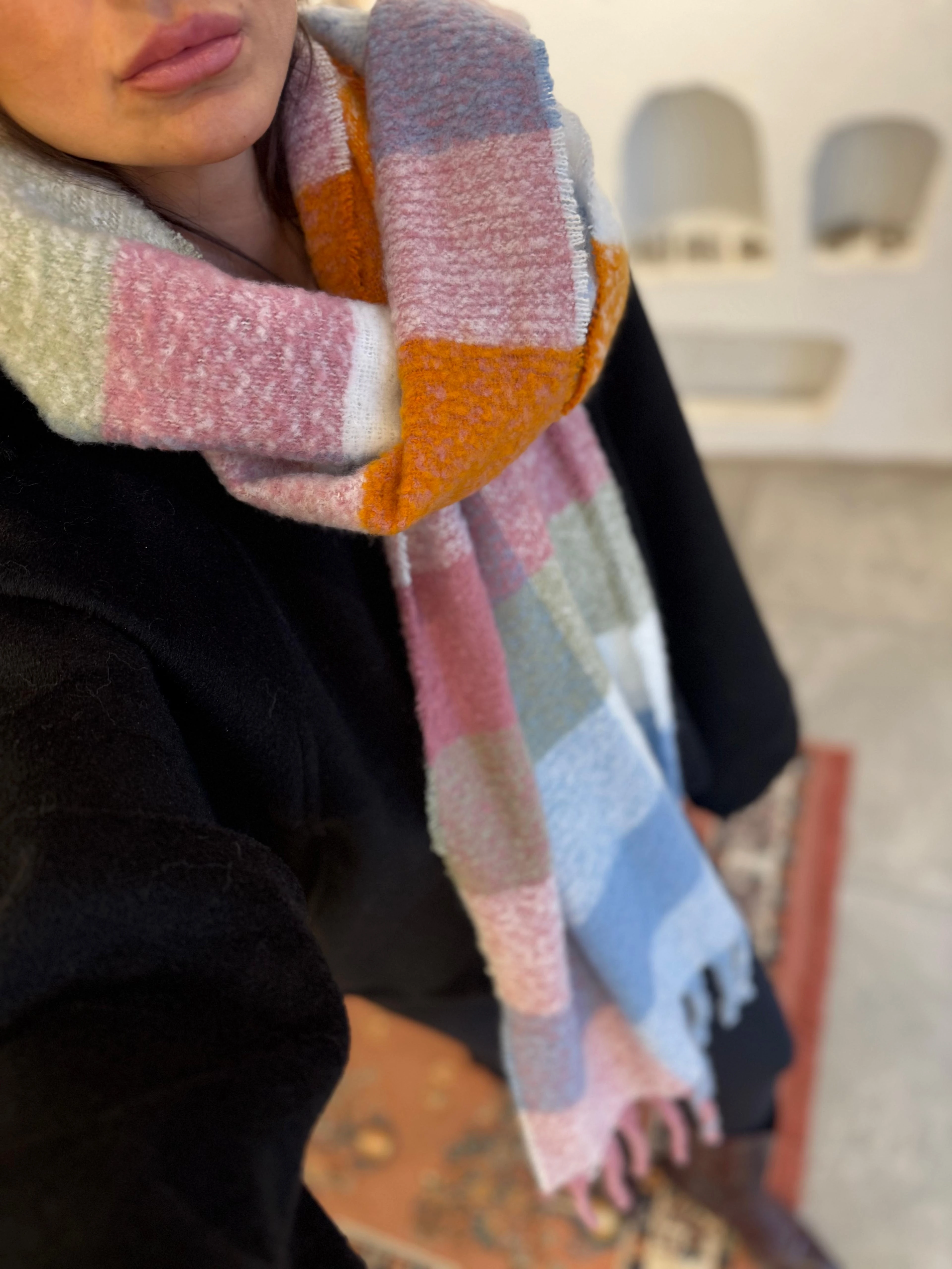 Turuncu Pembe Karışımı Kalın Atkı