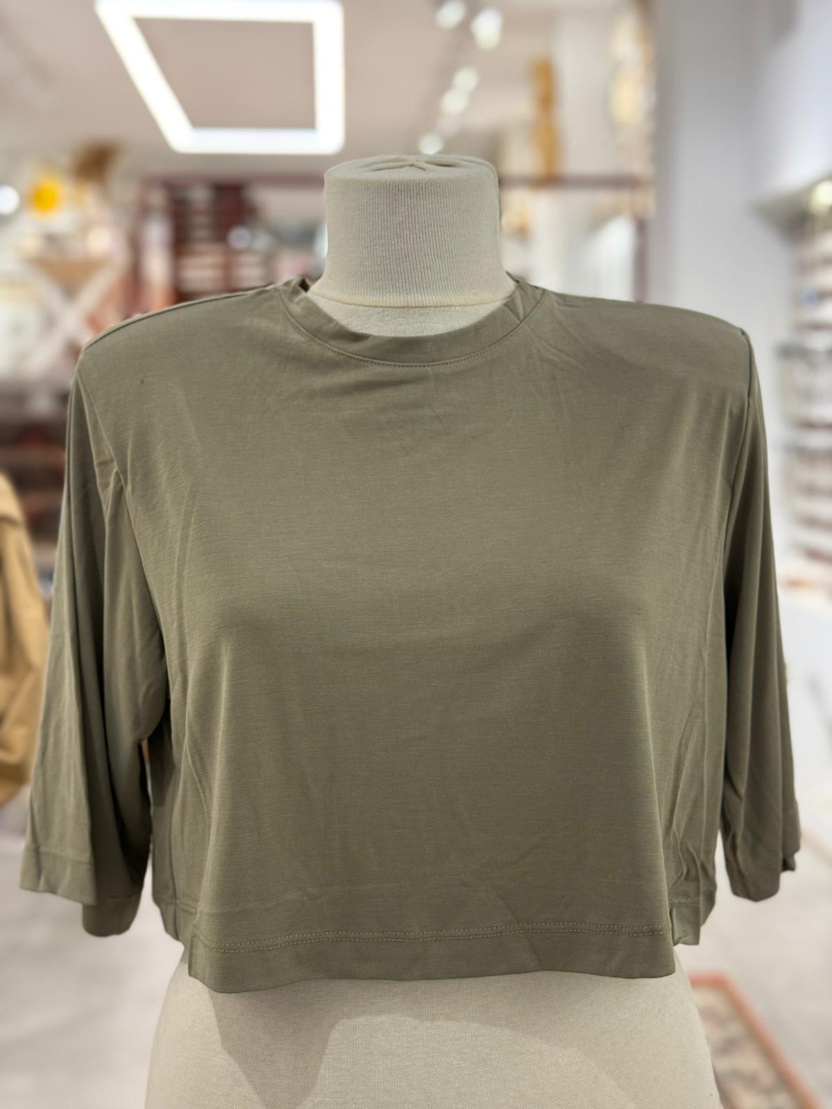 Haki Renk Vatkalı Crop