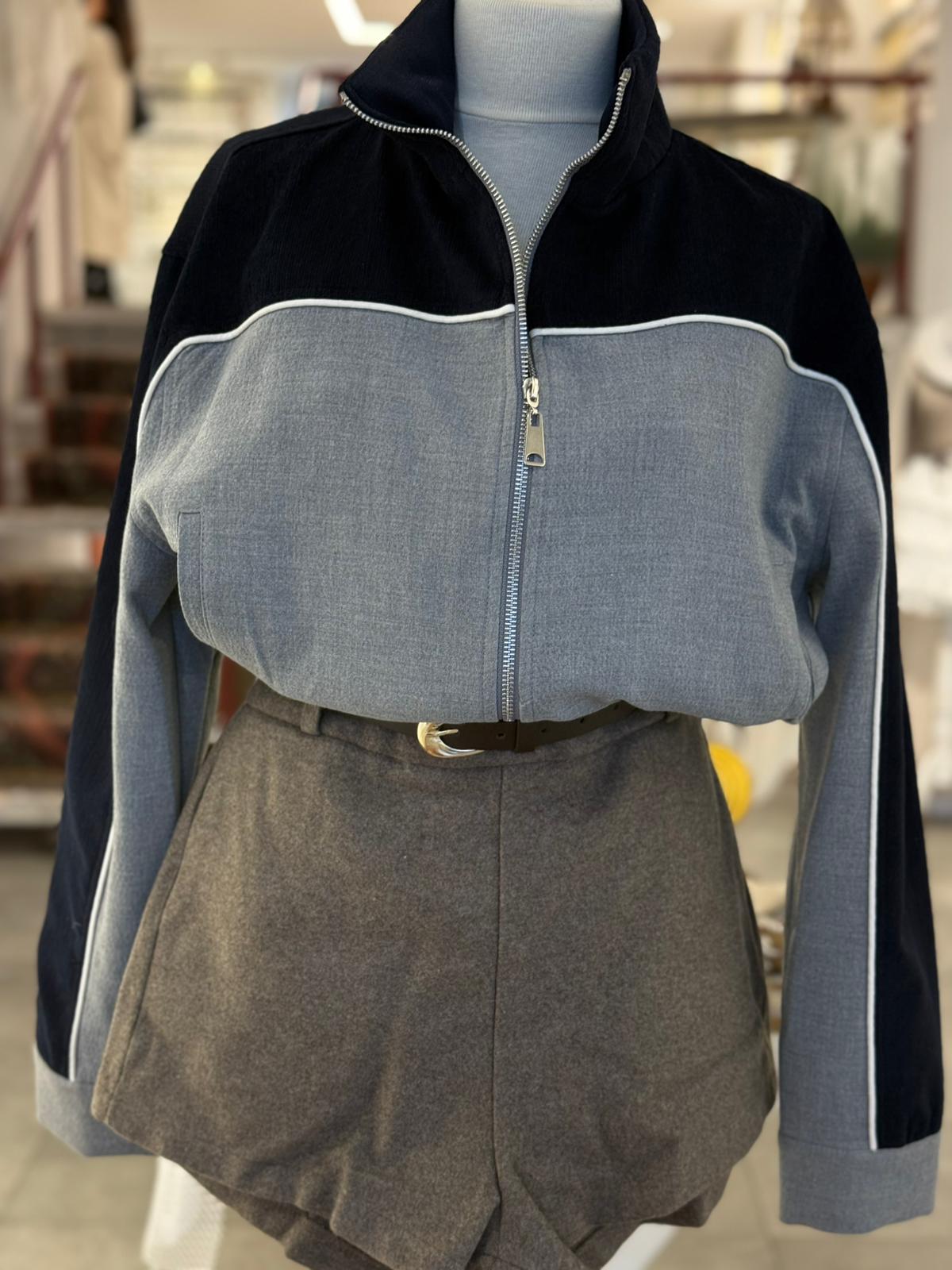 Gri Lacivert Bomber Ceket