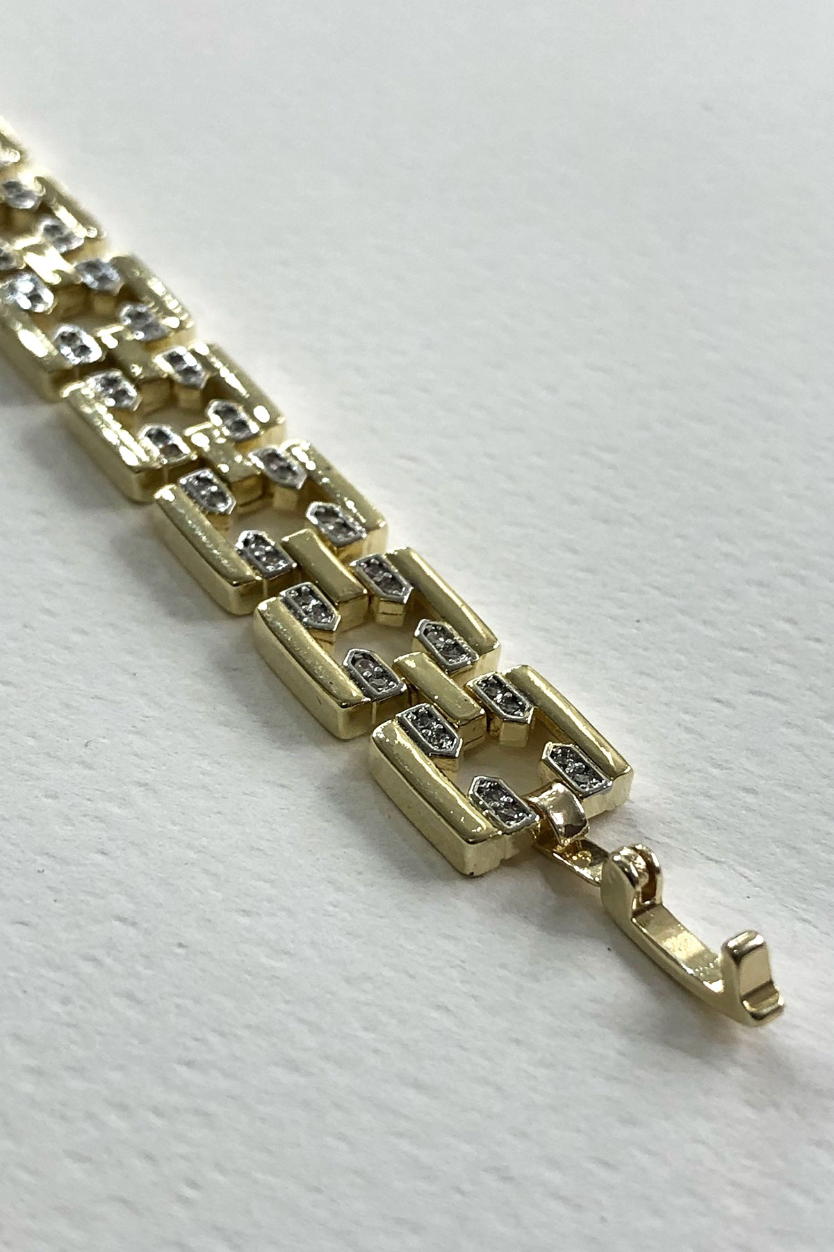 Kare Silver Taşlı Gold Detaylı Xp Kaplama Bileklik