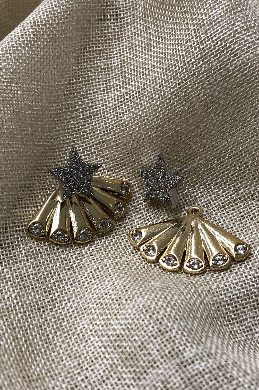 Çıkartmalı Yıldız Model Zirkon Taş Gold Küpe