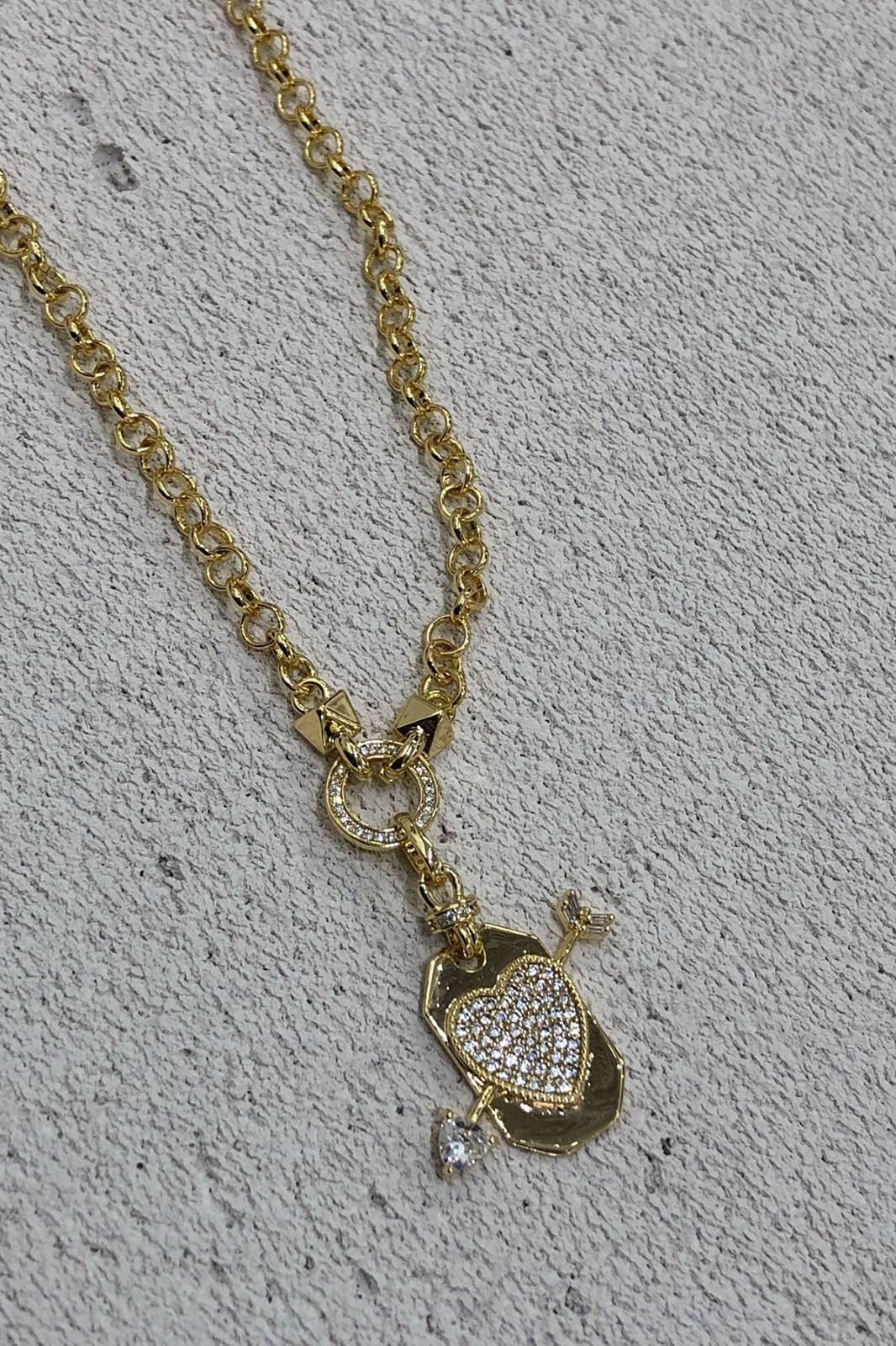 Kalp Model Zirkon Taş Kaplama Gold Kolye