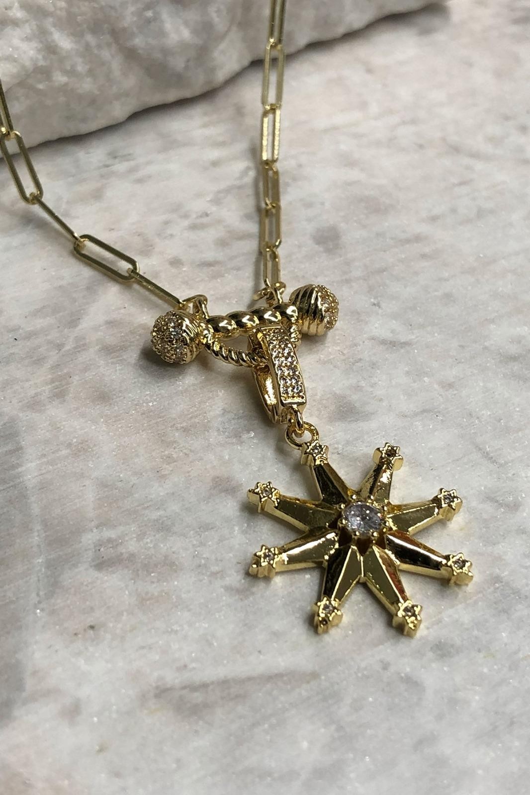 Yıldız Model Zirkon Taş Gold Kolye