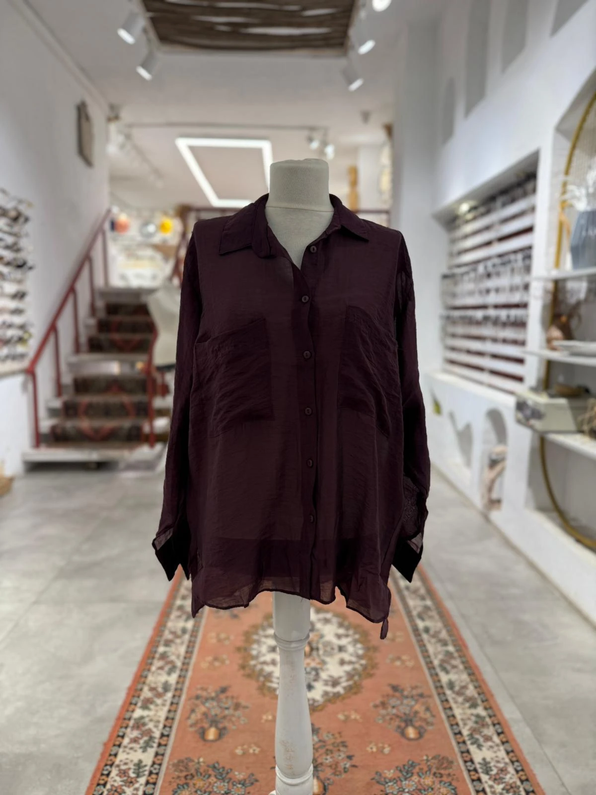 Önü Cepli Mürdüm Gömlek