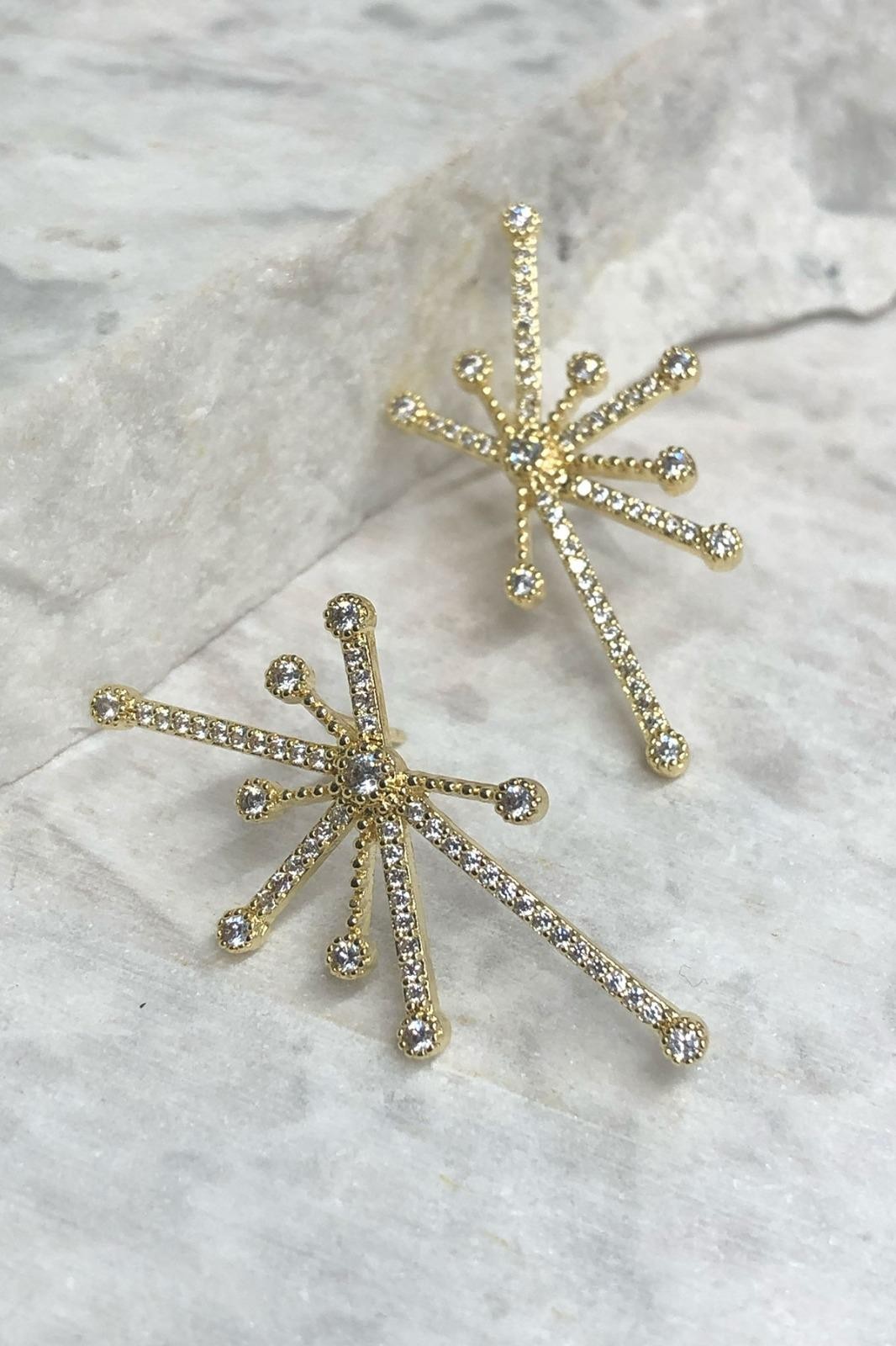 İnce Zirkon Taş Model Gold Küpe