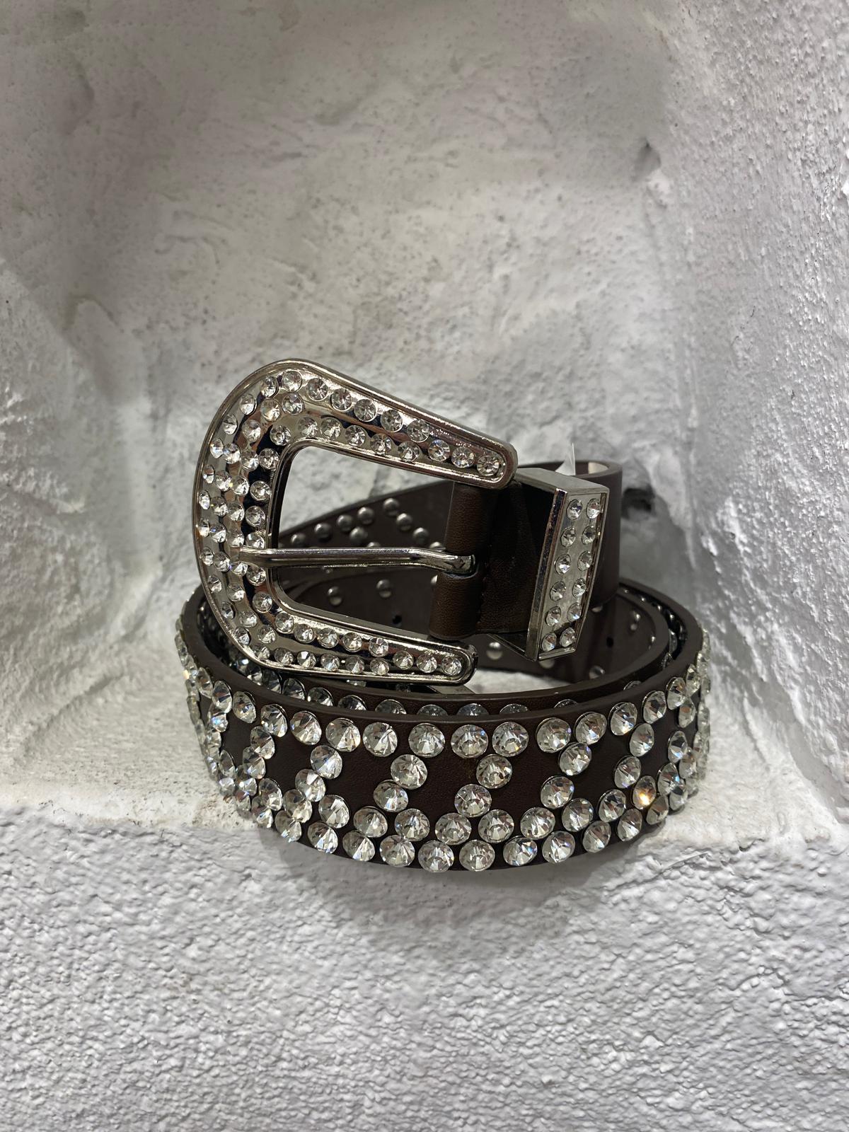 Kahverengi Parlak Taşlı Kemer