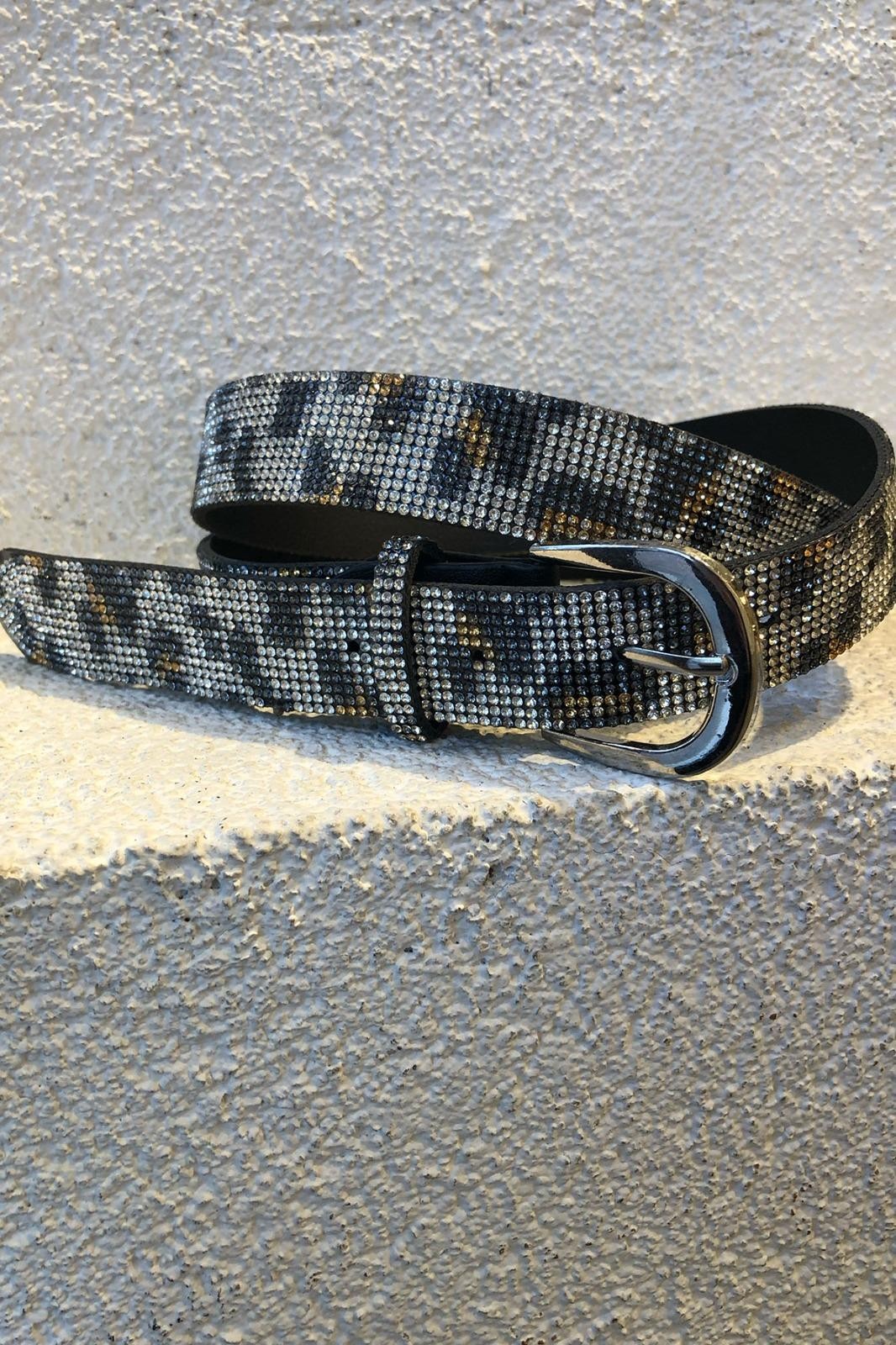 Leopar Gri Taşlı Kemer