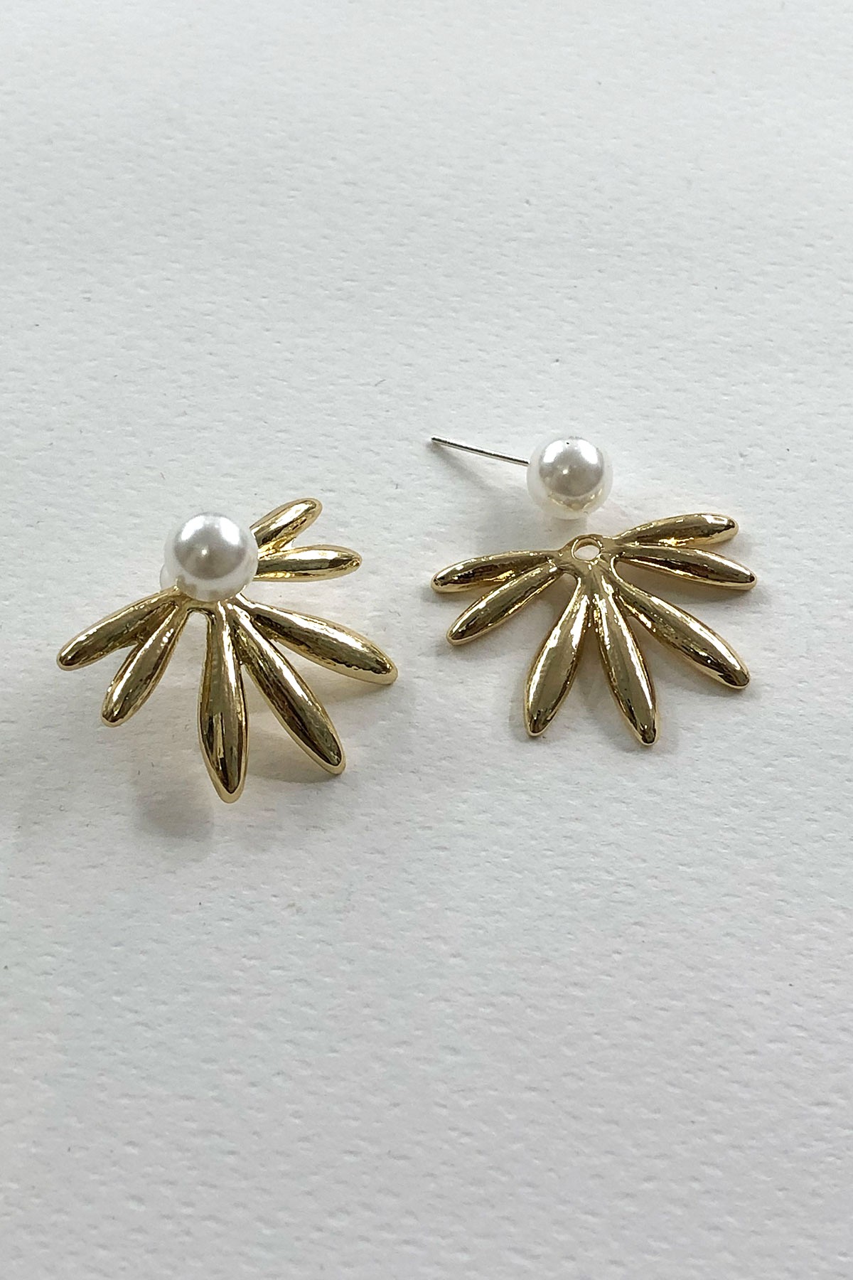 Çiçek Model İnci Gold Detaylı Küpe