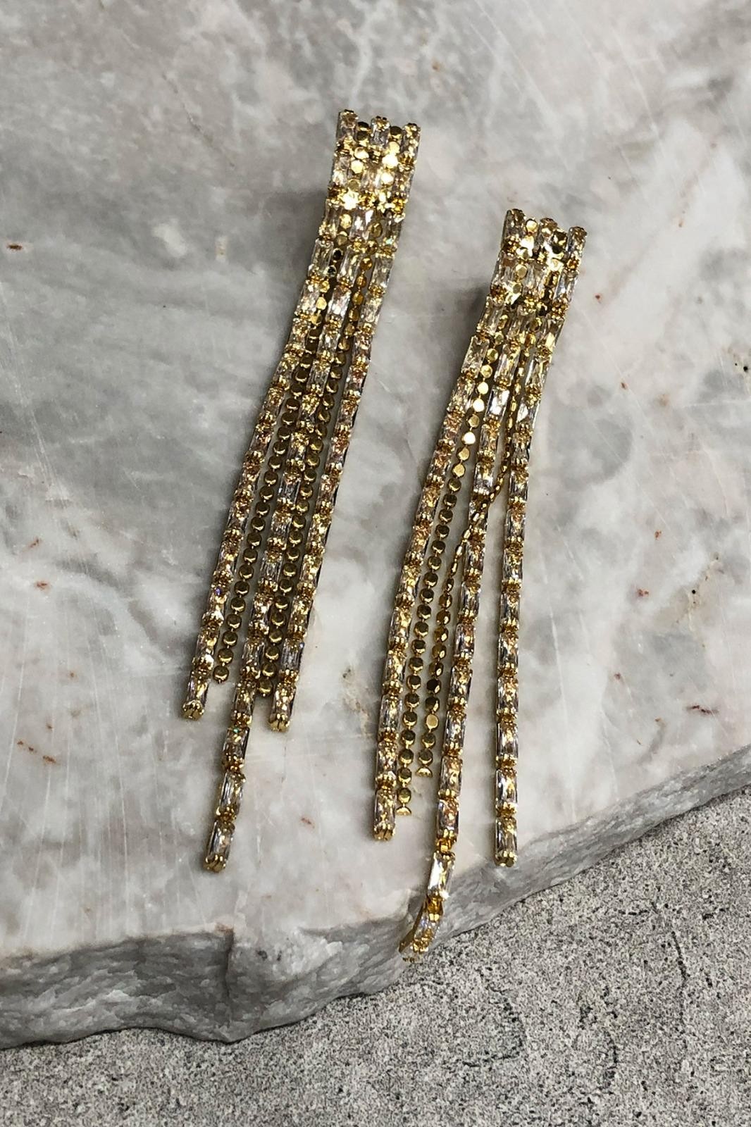 Sallantılı Zirkon Taşlı Gold Küpe