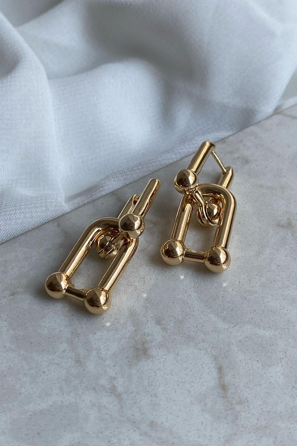 Düz Tiffany Model Gold Detaylı Kaplama Küpe