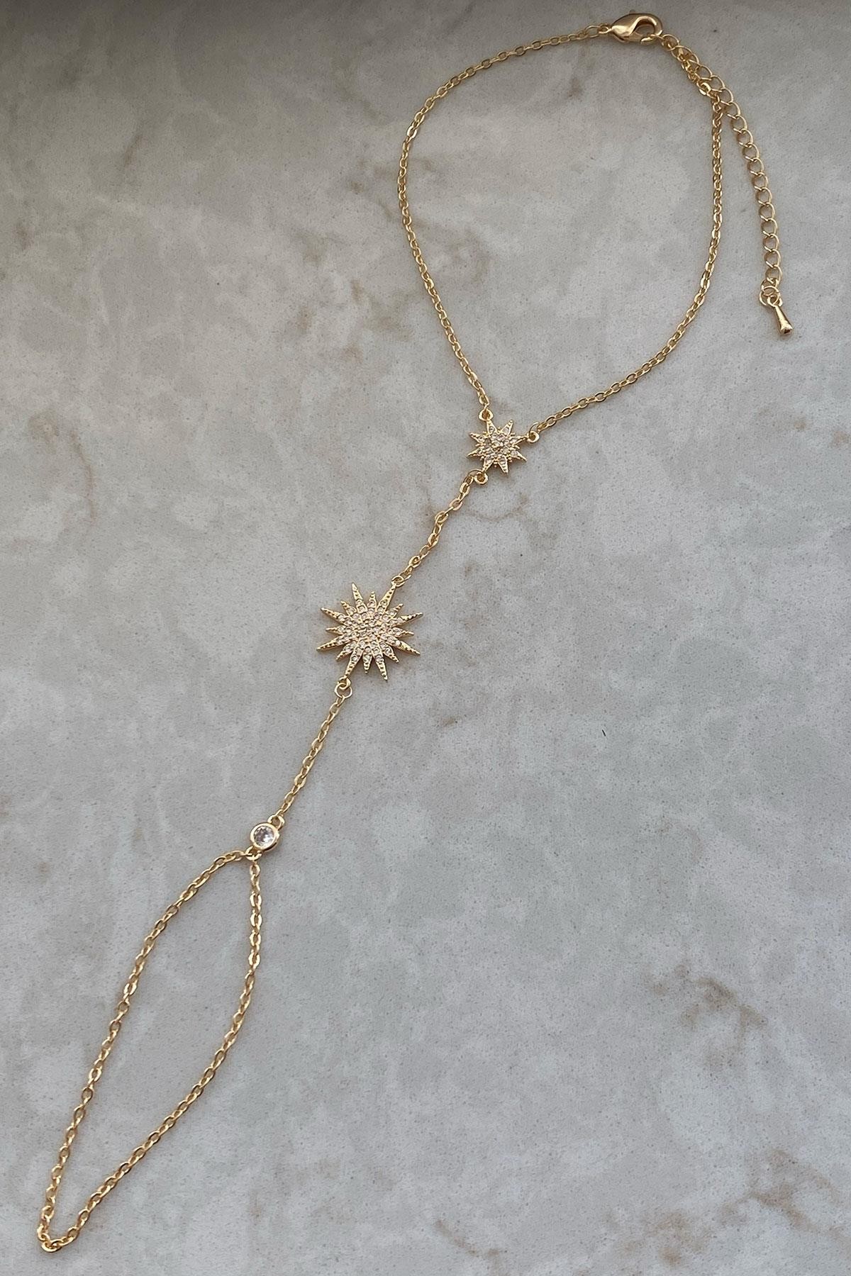 Yıldız Model Taşlı Gold Detaylı Kaplama Şahmeran