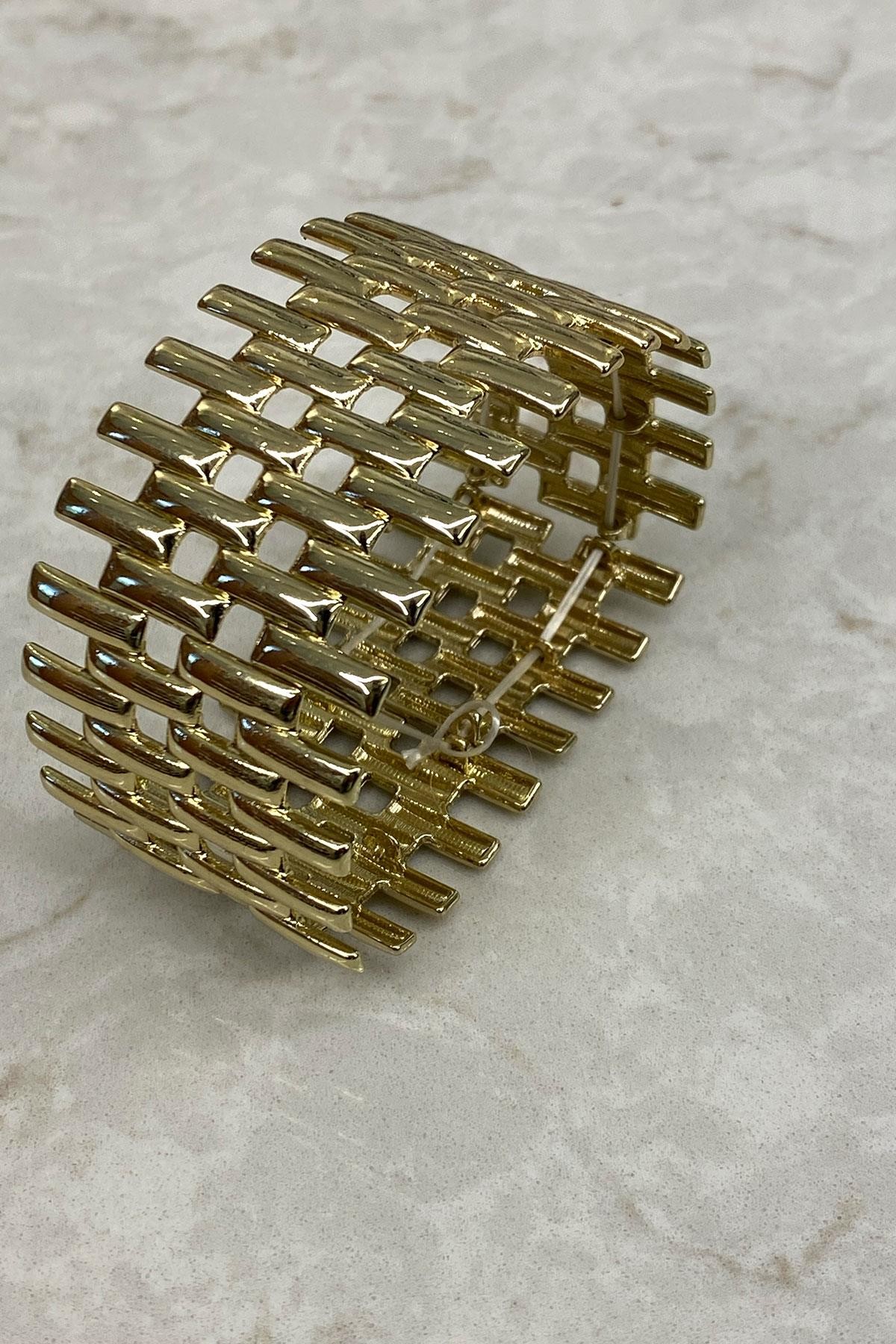 Dikdörtgen Model Parlak Gold Lastikli Kaplama Bilezik