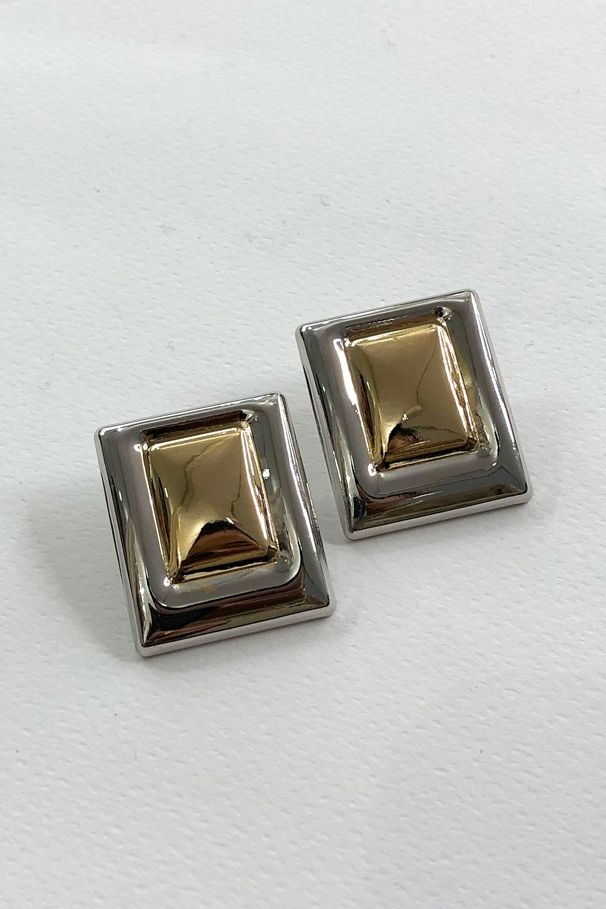 Kare Gold Silver Detaylı Küpe