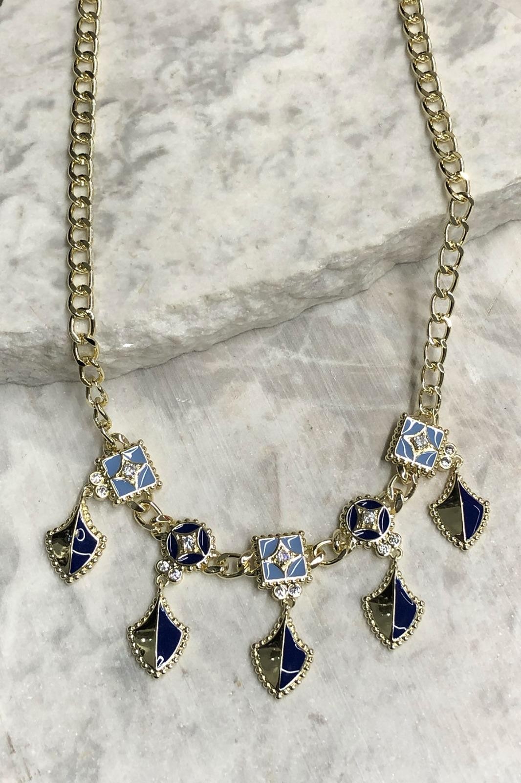 Mavi Model Gold Kaplama Kolye