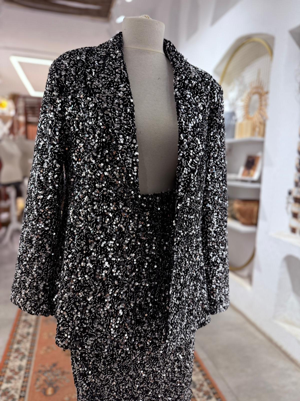 Gümüş Renk Payetli Ceket