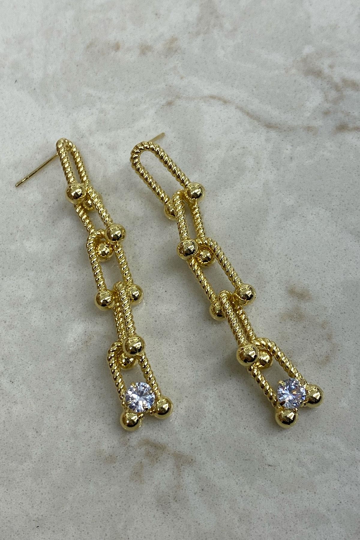 Taş Detaylı Tıffany Model Gold Detaylı Küpe