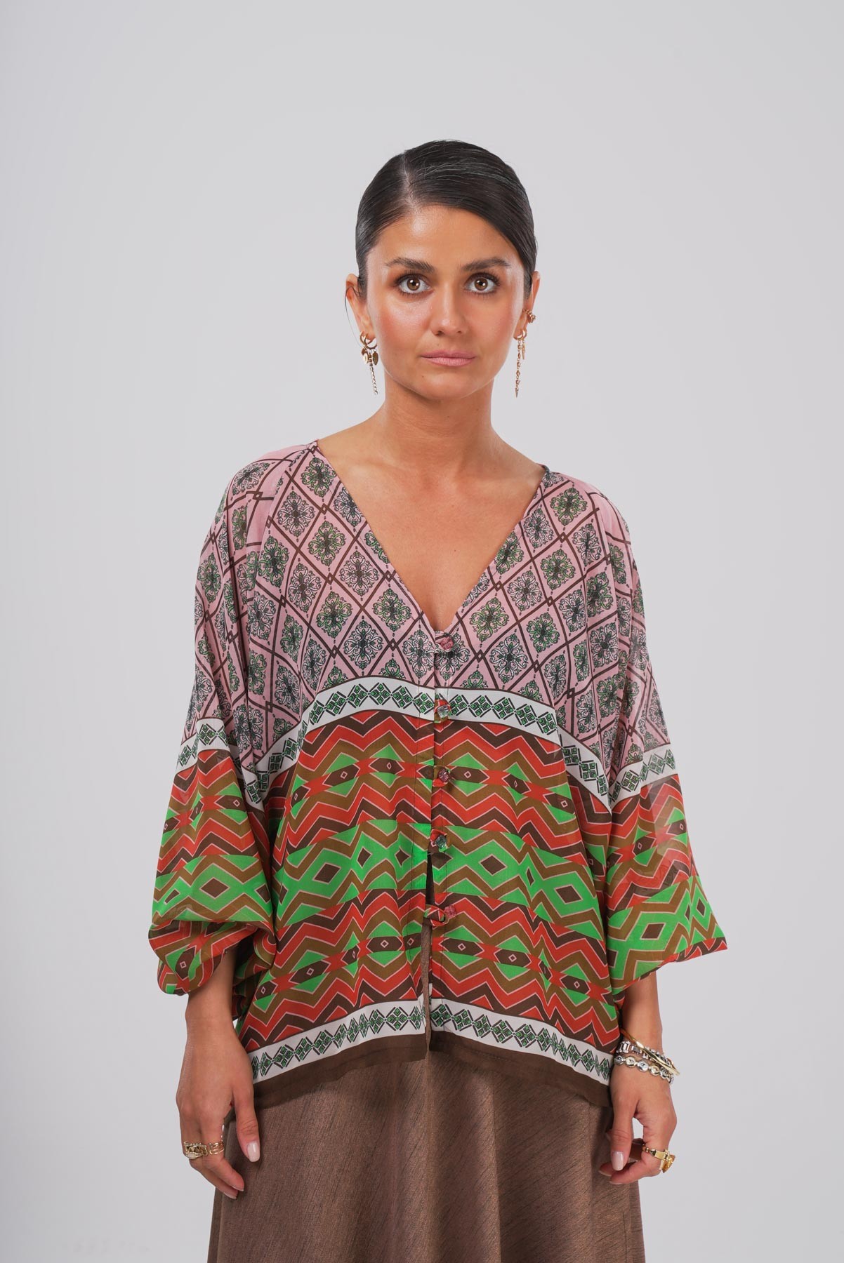 Etnik Bahar | Desenli Oversize Gömlek
