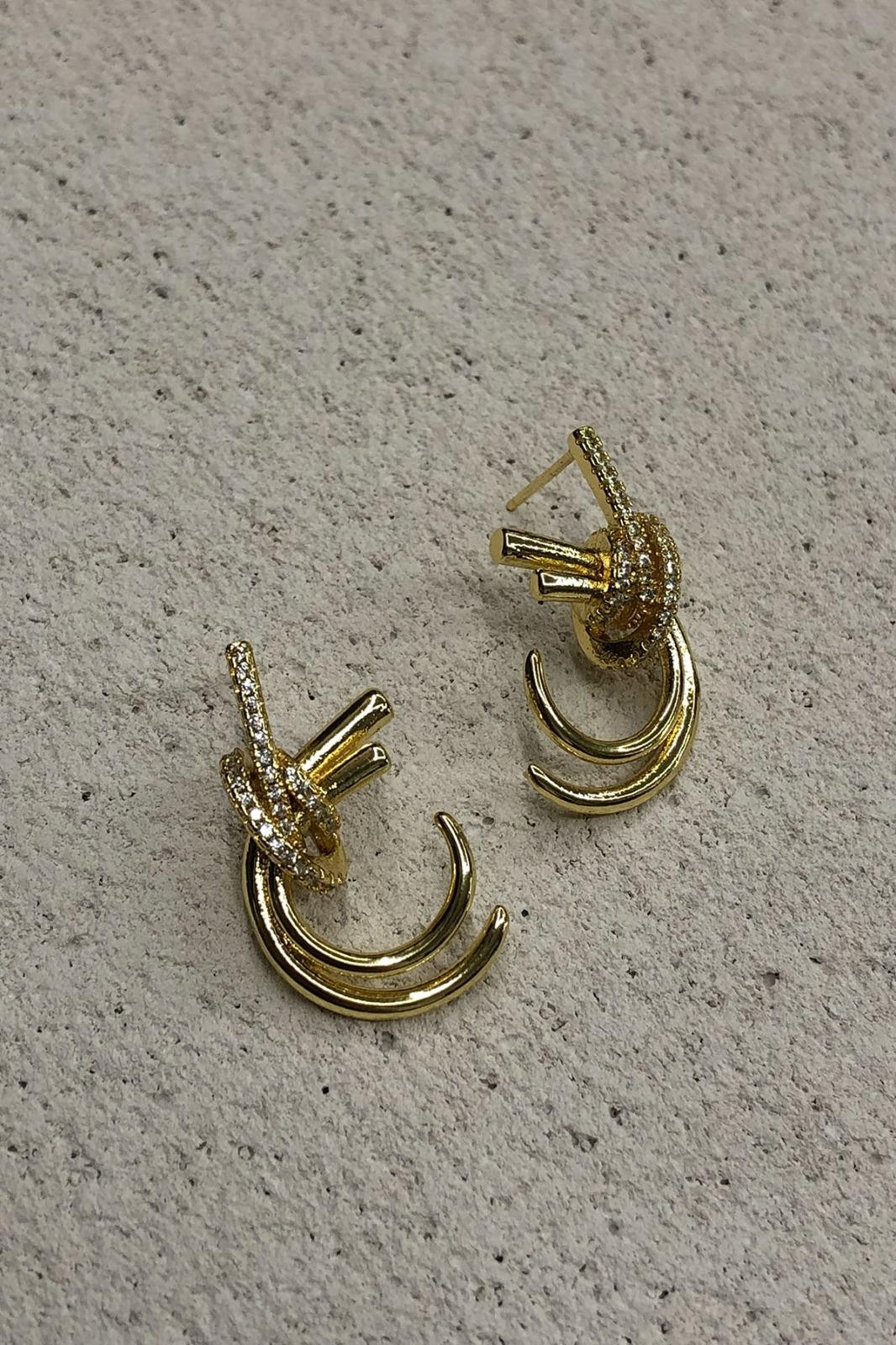 Zirkon Taş Detay Gold Zirkon Taş Küpe